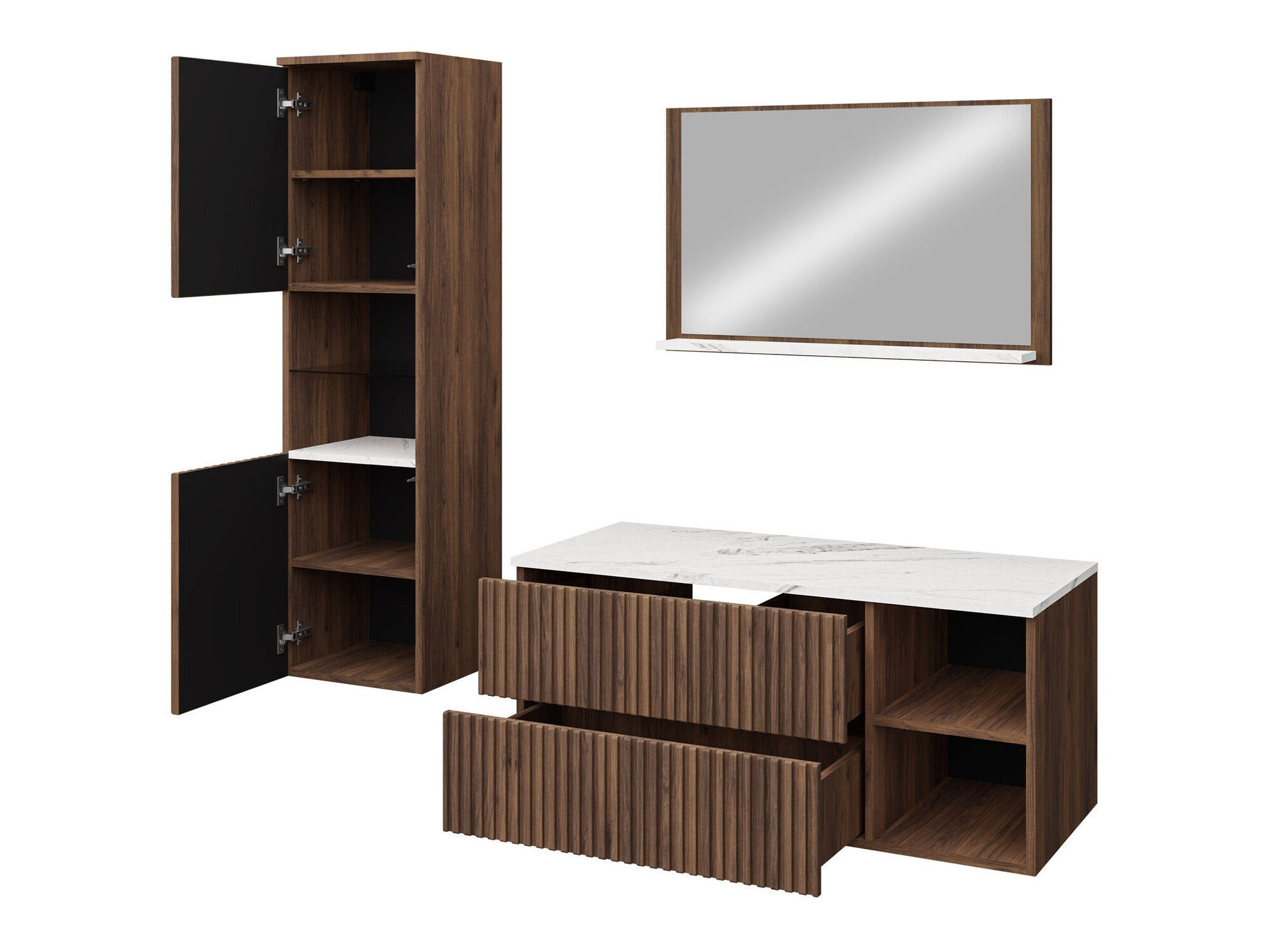 Kylpyhuonesetti Ophruvi 104 (Pähkinä + Valkoinen marmori)