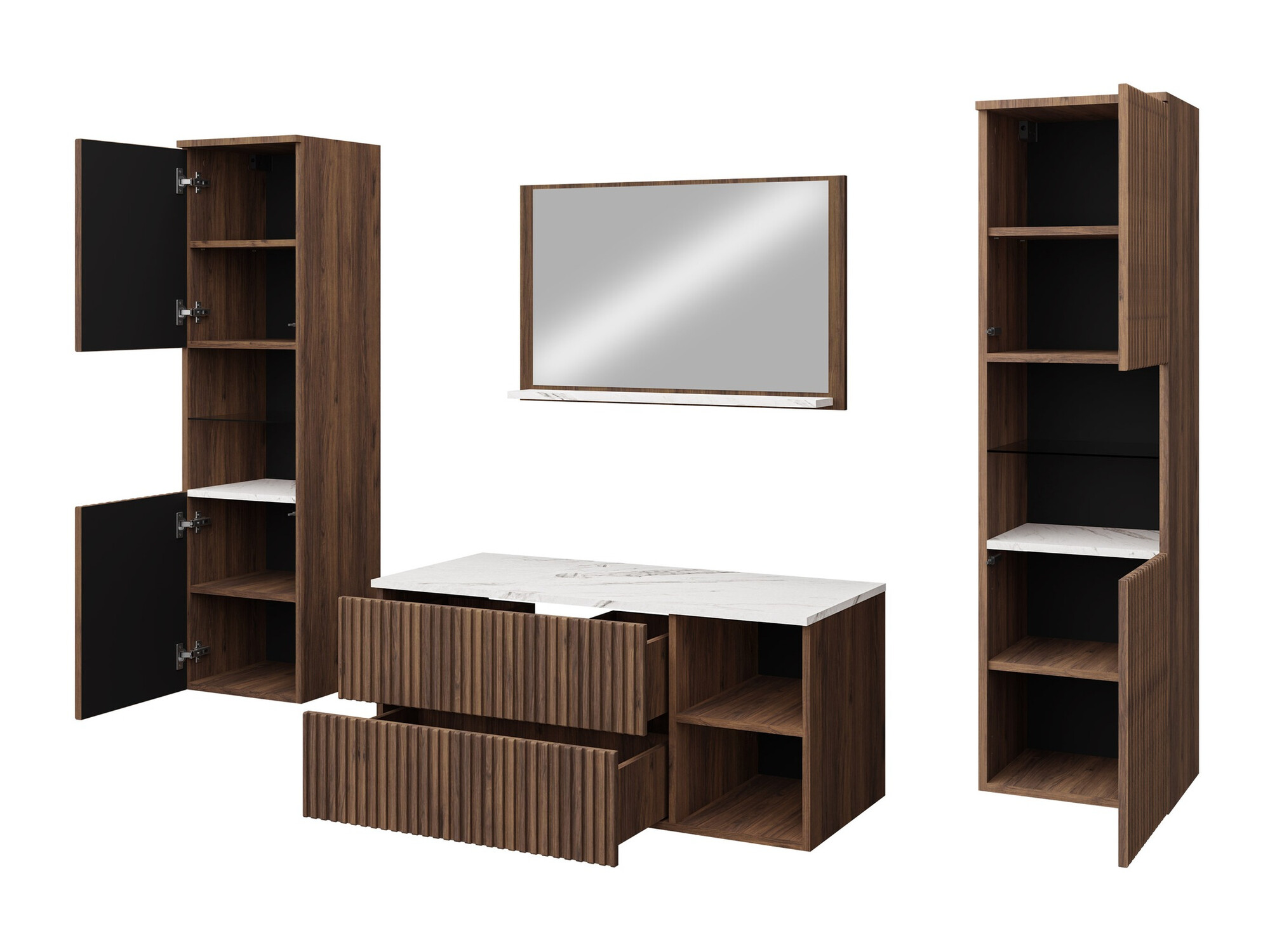 Kylpyhuonesetti Ophruvi 105 (Pähkinä + Valkoinen marmori)