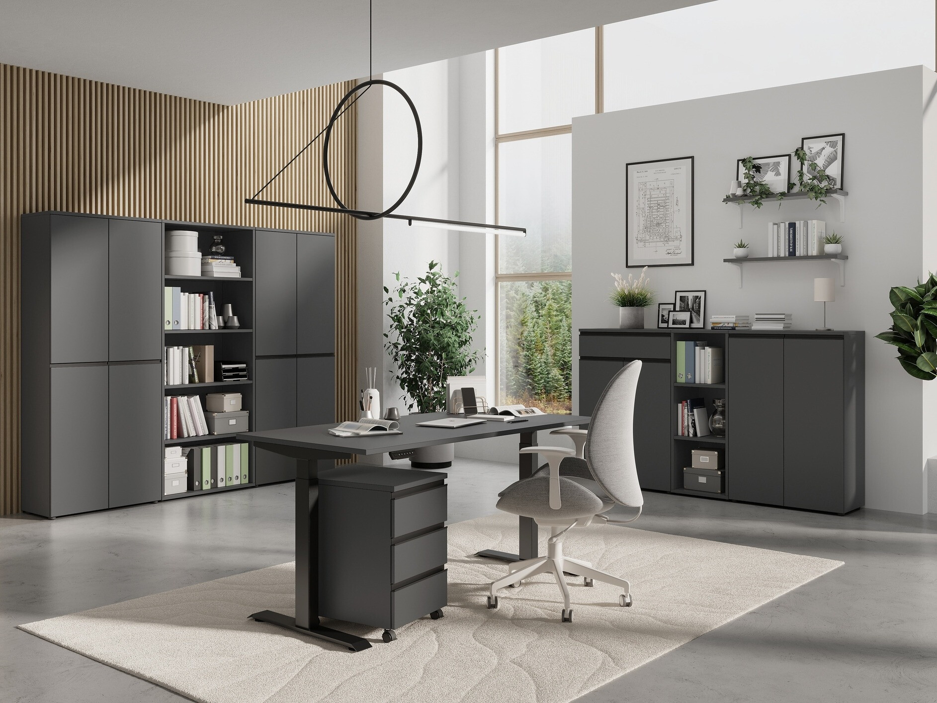 Korkeussäädettävä työpöytä Vesbeno 106 (Grafiitti + Musta)