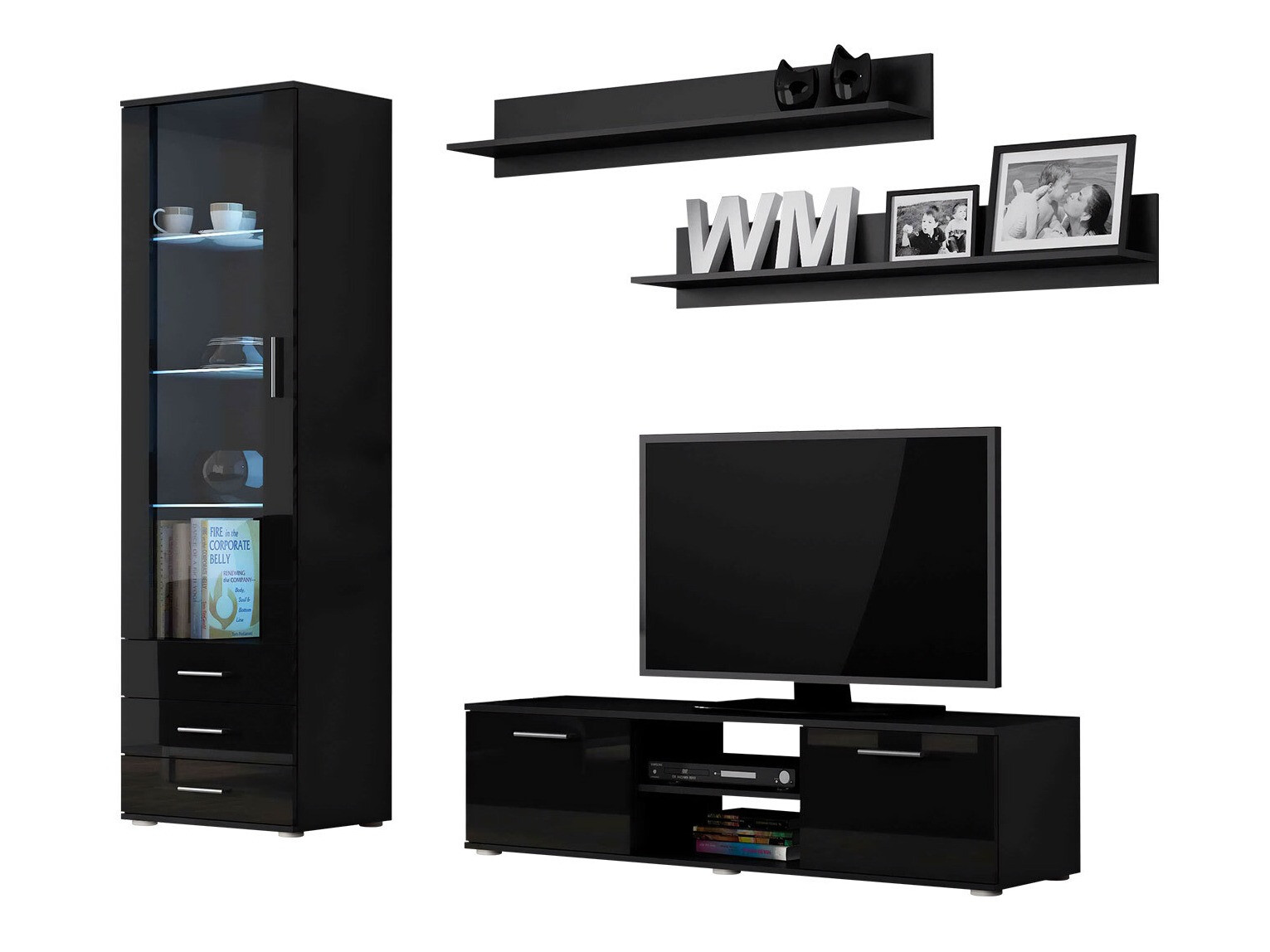 Olohuonesetti Tornola 110 (Musta + Kiiltävä musta)