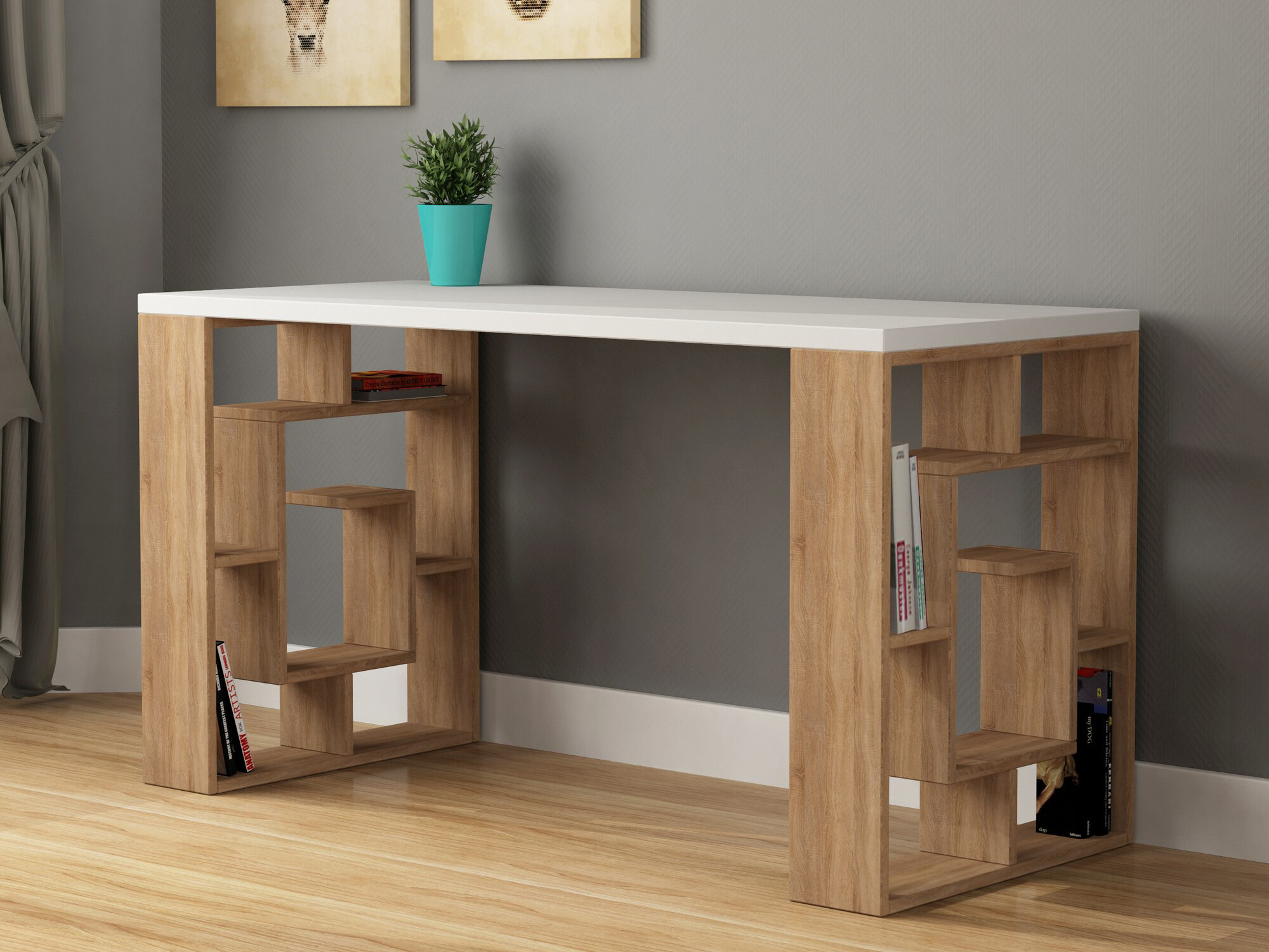 Työpöytä Kailua 813 (Valkoinen + Vaalea tammi)