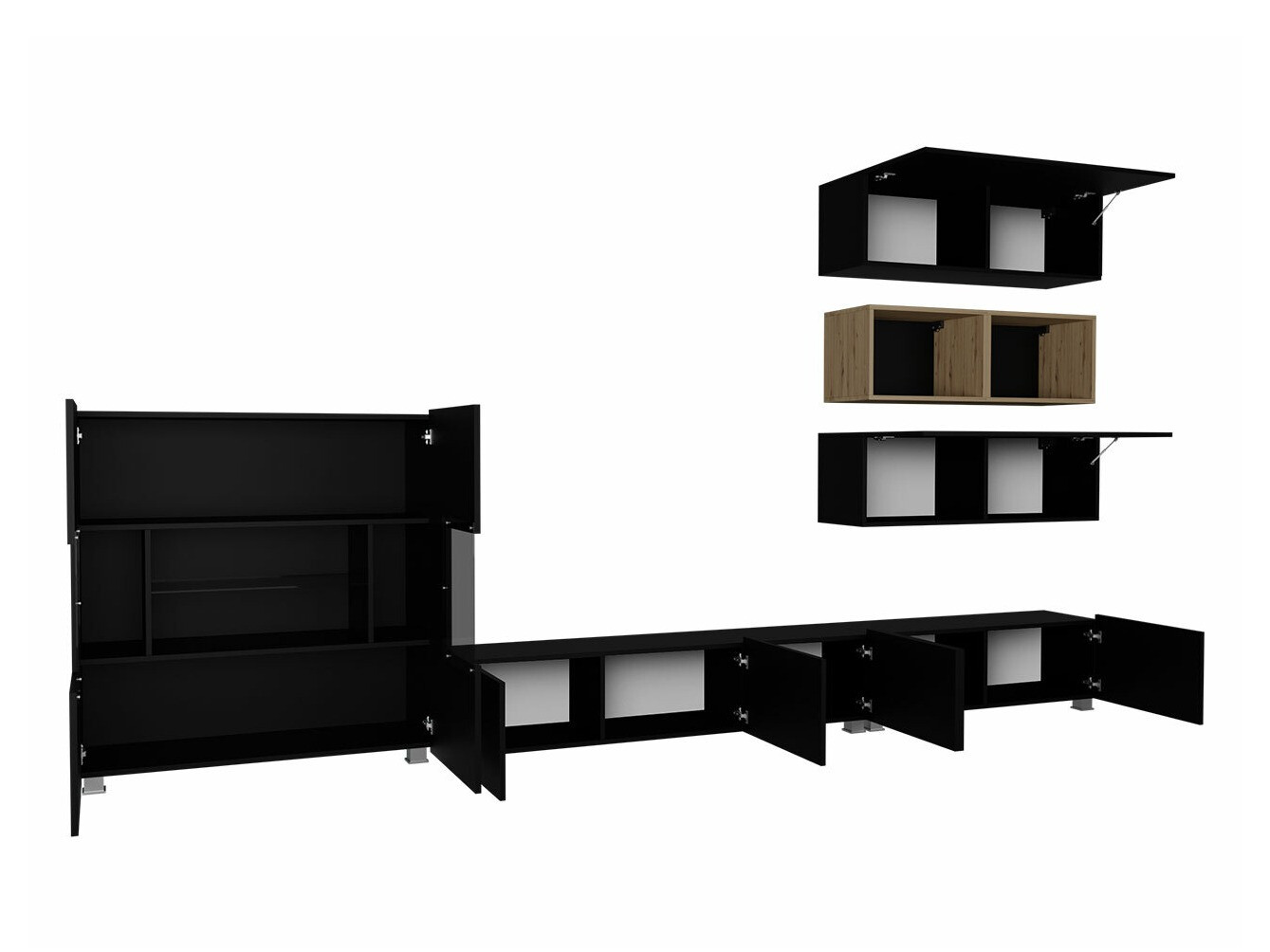 Olohuonesetti Tivdalu 148 (Musta + Kiiltävä musta + Artisaanitammi)