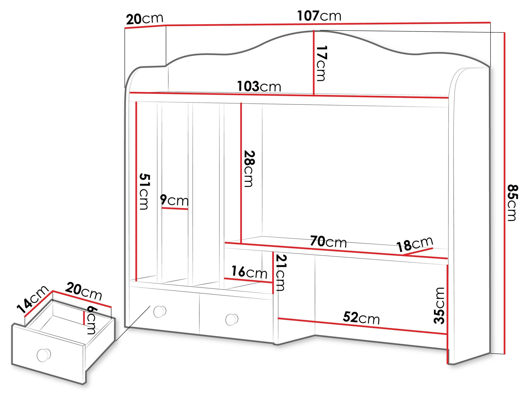 Hylly Romelbo 136 (Valkoinen + Tammi)