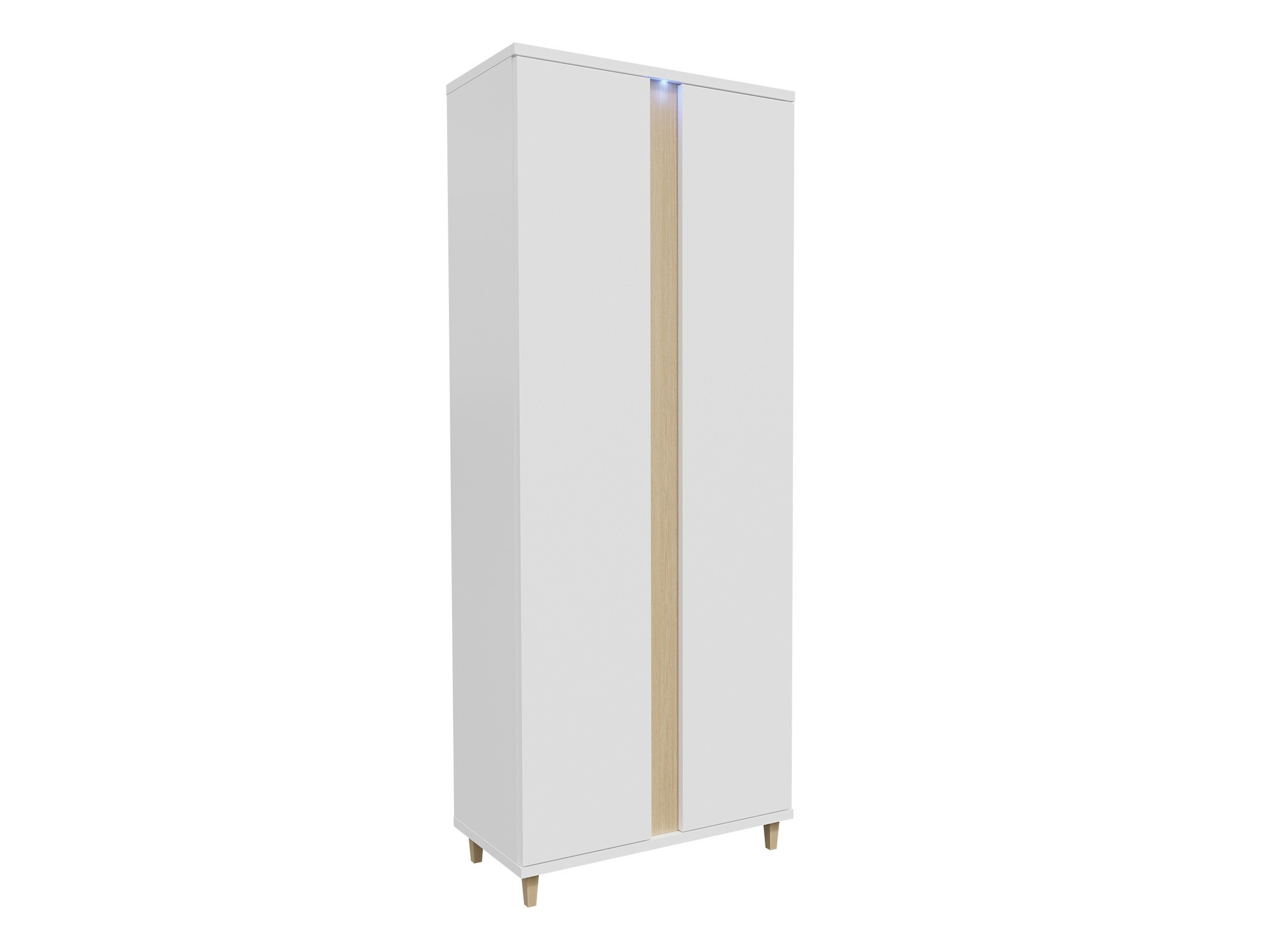 Vaatekaappi Florem (Valkoinen + Kiiltävä valkoinen + Vaalea puu)