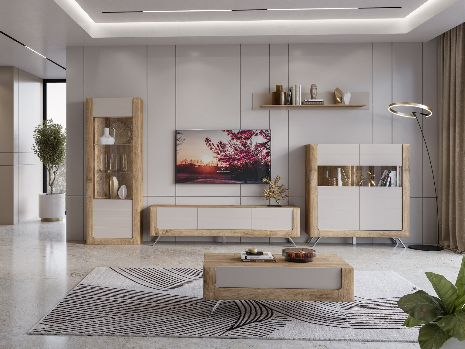 Hylly Sovera 106 (Kultainen tammi + Vaaleanharmaa)