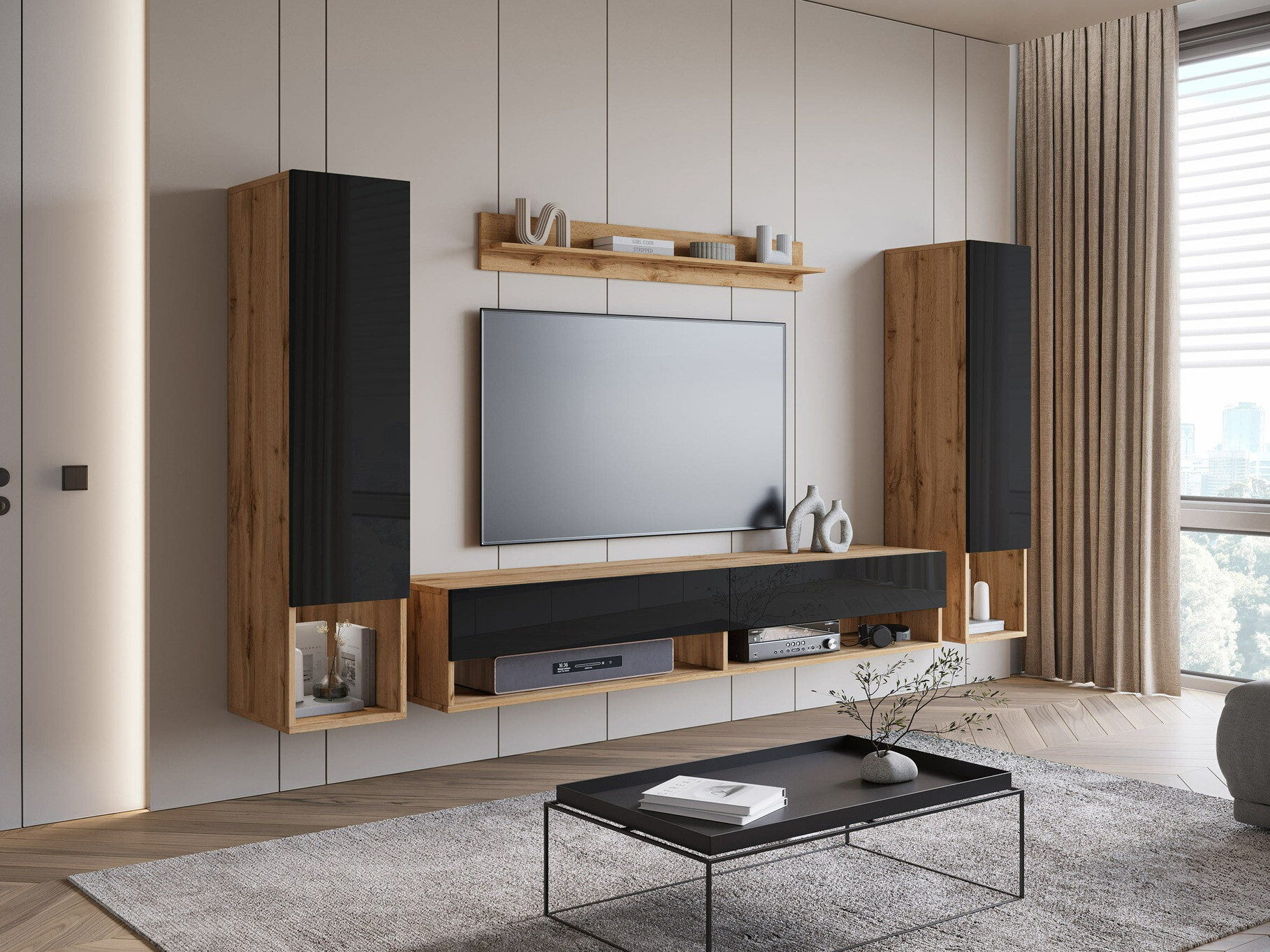 Olohuonesetti Sarasota 176 (Wotan tammi + Kiiltävä musta)