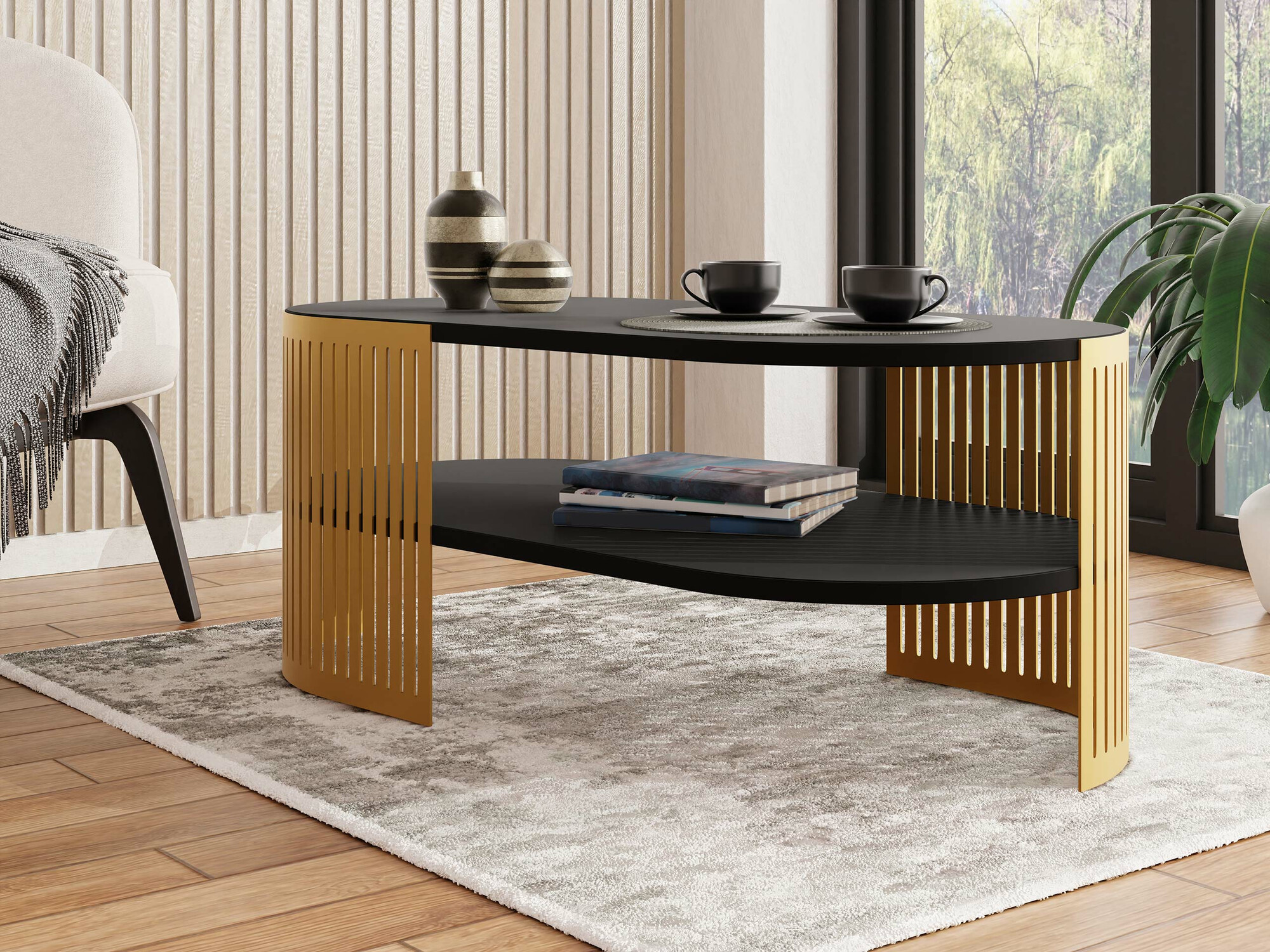 Sohvapöytä Evanola 107 (Kultainen + Musta)