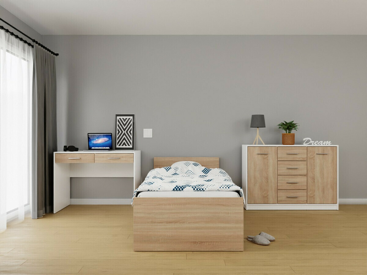 Makuuhuonesetti Novsore 149 (Valkoinen + Sonoma-tammi)