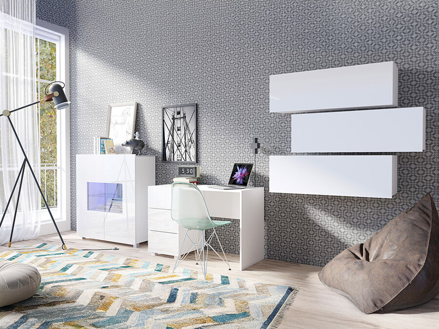 Huonekalusetti Tivdalu 136 (Valkoinen + Kiiltävä valkoinen)