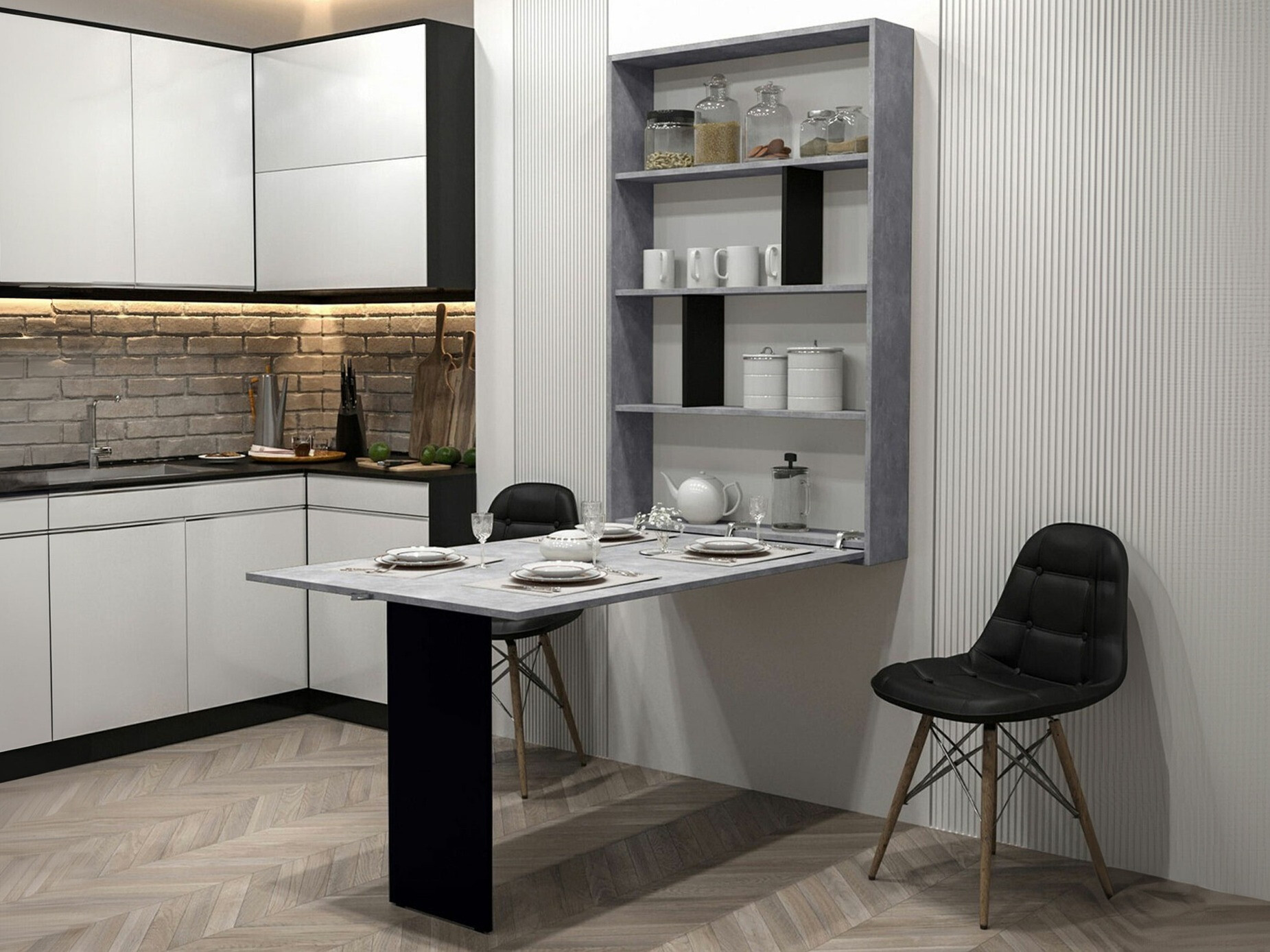 Taitettava pöytä Hartford 428 (Musta + Betoni)