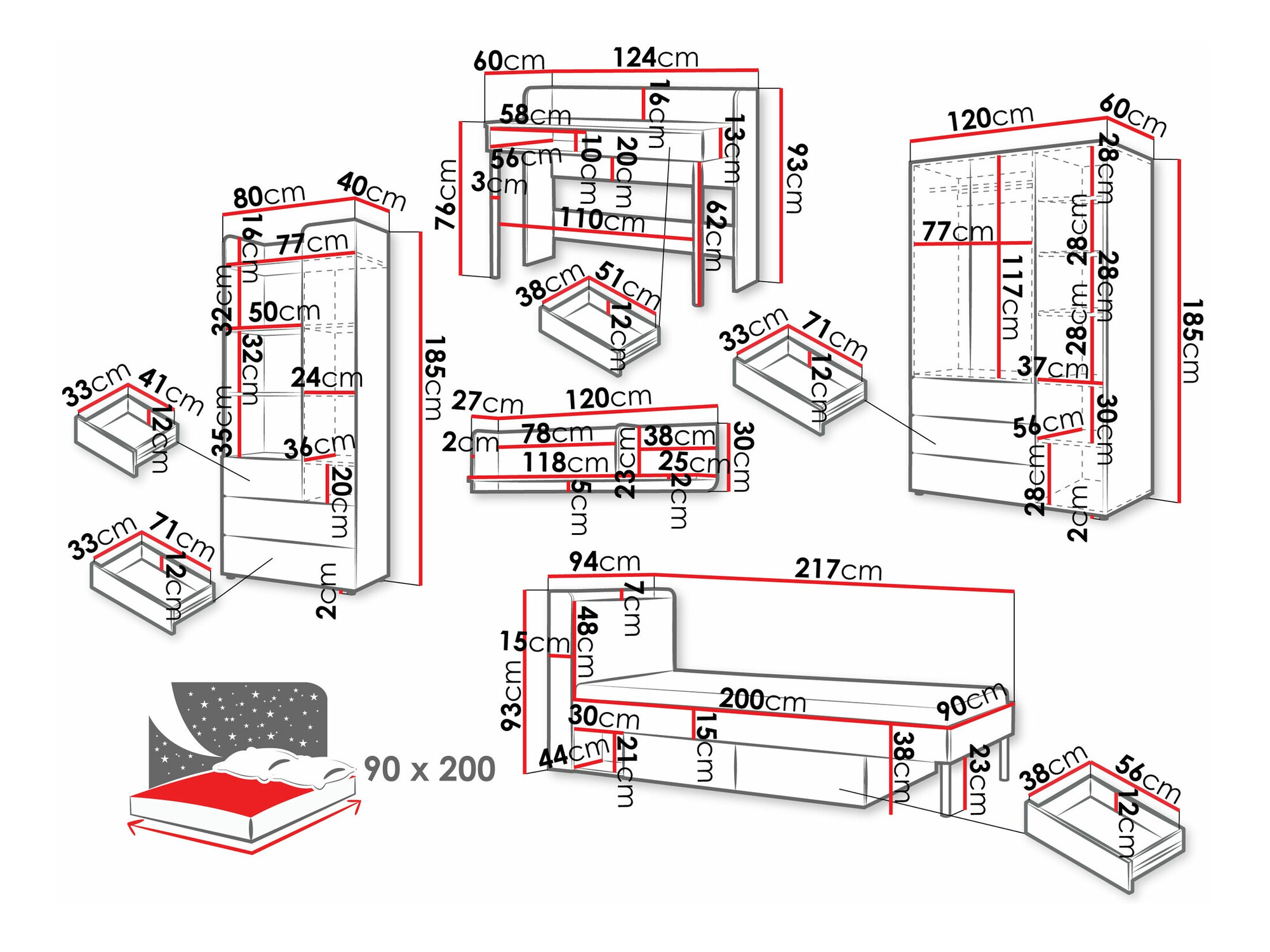 Lastenhuonesetti Domcali 116 (Harmaa + Tammi)