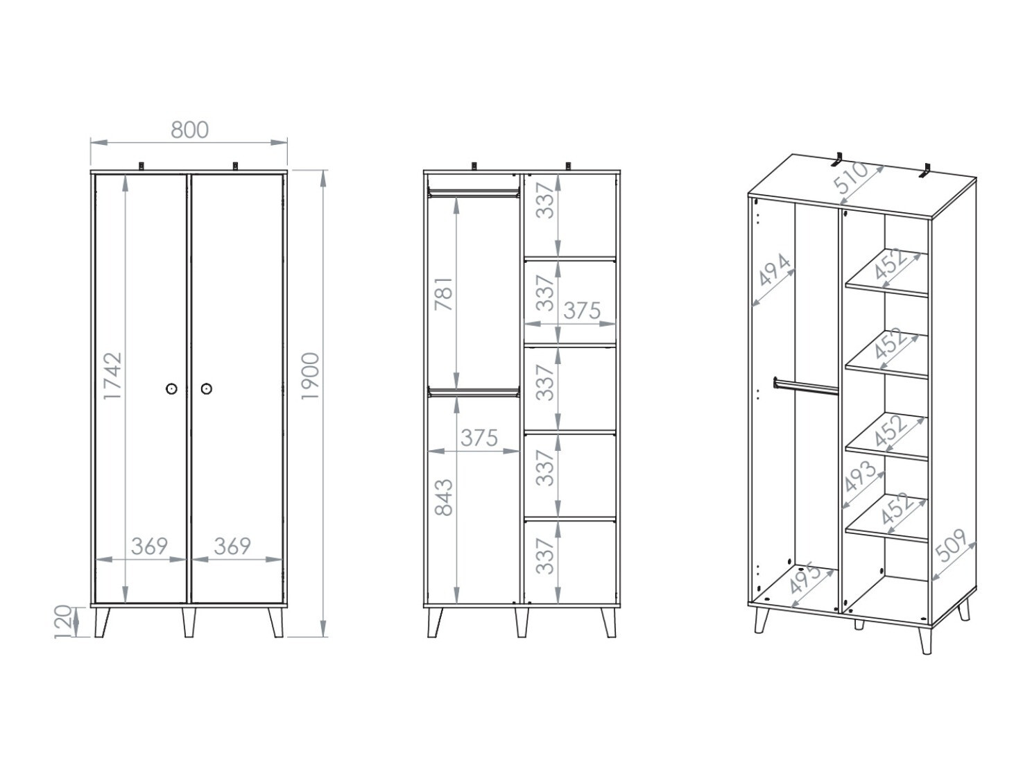 Vaatekaappi Tortoli 101 (Harmaa)