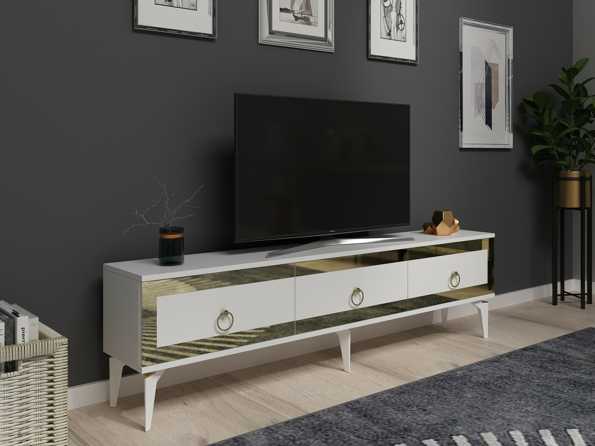 TV-taso Asheboro 168 (Valkoinen + Kultainen)