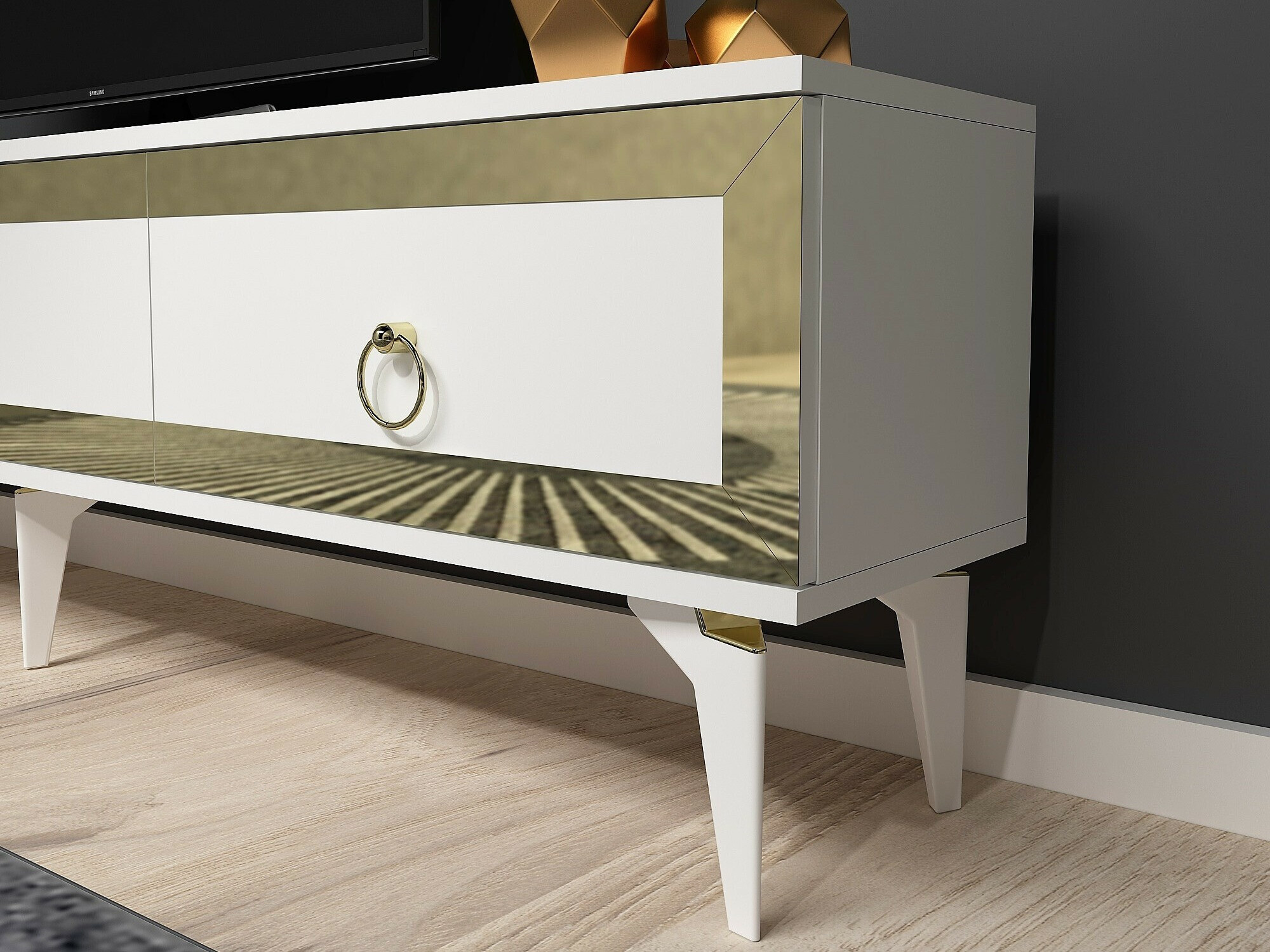 TV-taso Asheboro 168 (Valkoinen + Kultainen)