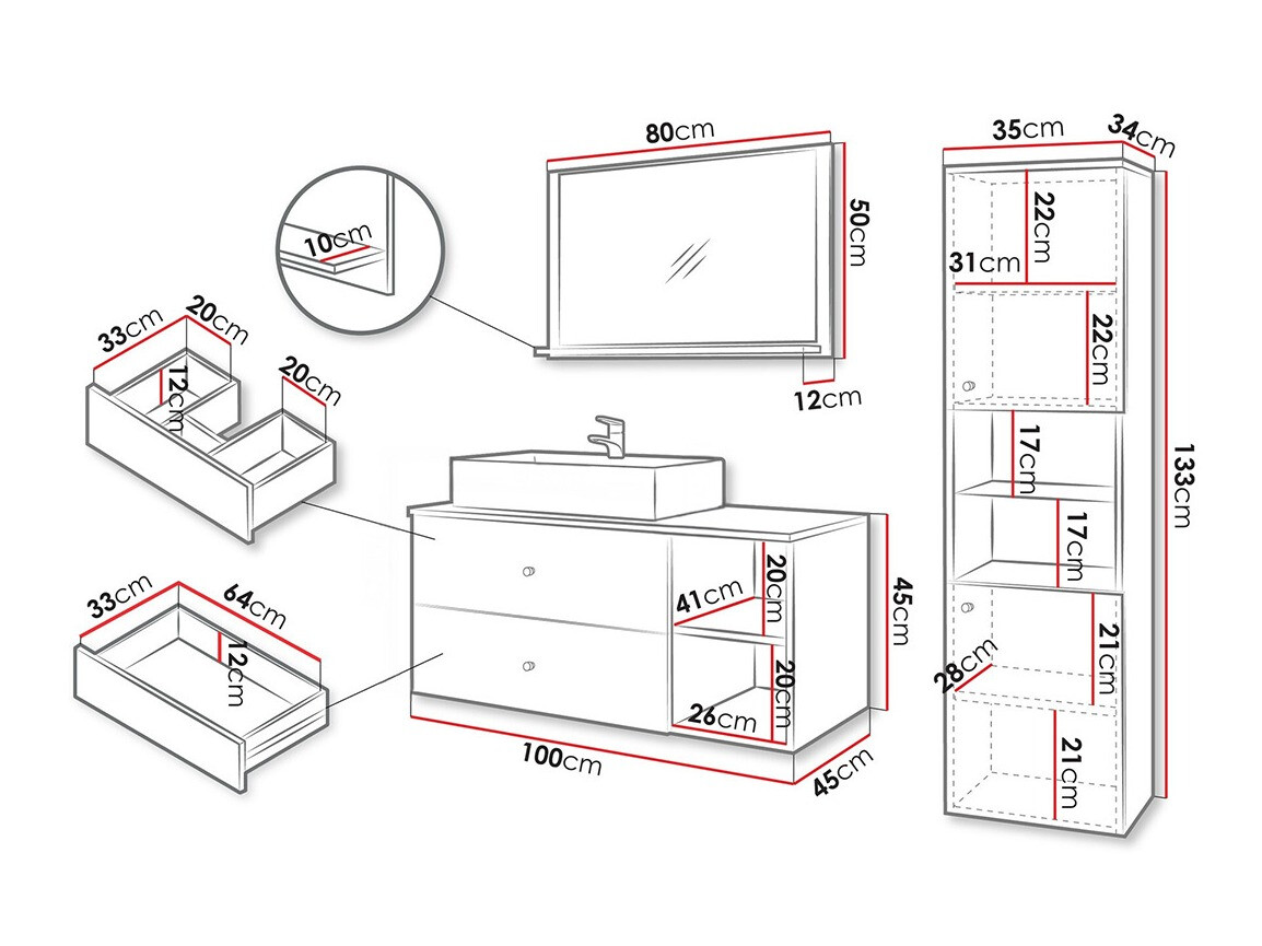 Kylpyhuonesetti Salus II (Musta + Musta marmori)