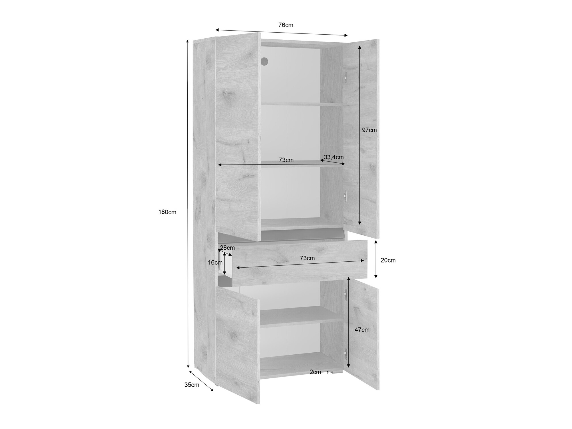Pystymallinen kylpyhuonekaappi Soncamu 113 (Valkoinen + Antrasiitti)
