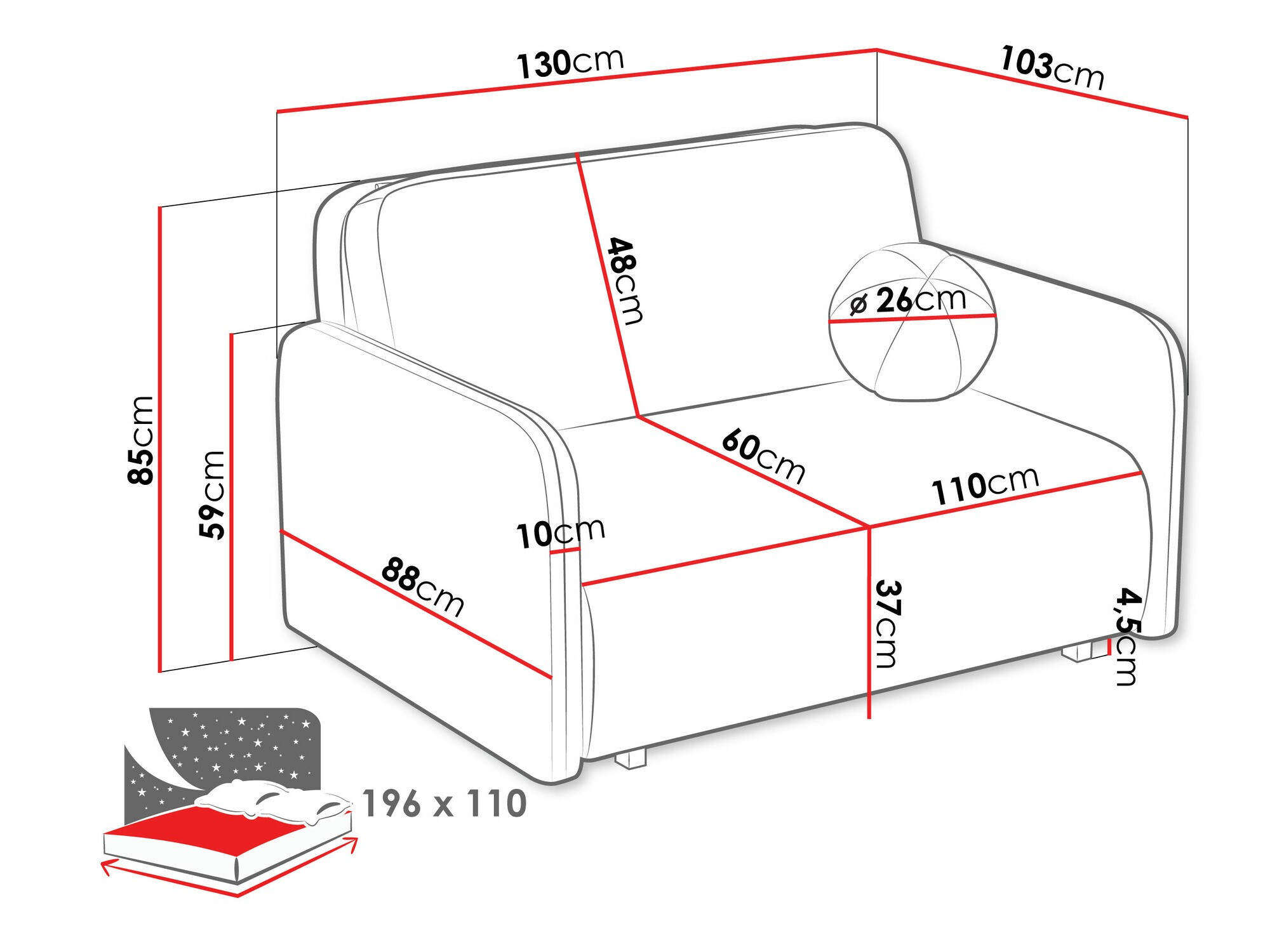 Vuodesohva Columbus 239 (Coral 45)
