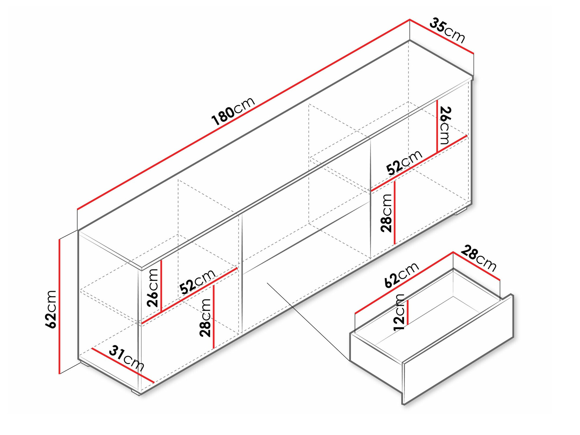 TV-taso Sarasota 190 (Matera-harmaa + Kiiltävä valkoinen)