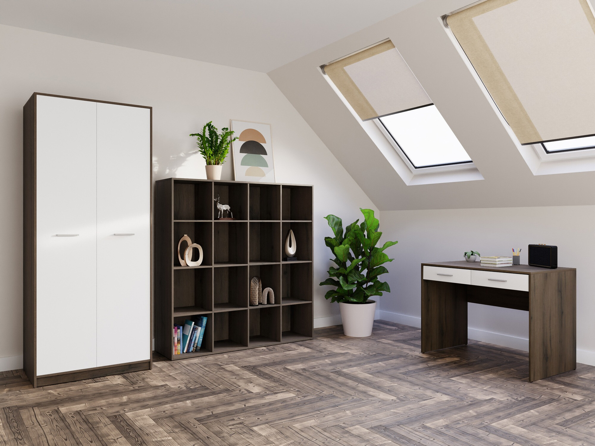 Kotitoimistosetti Novsore 166 (Tumma tammi + Valkoinen)