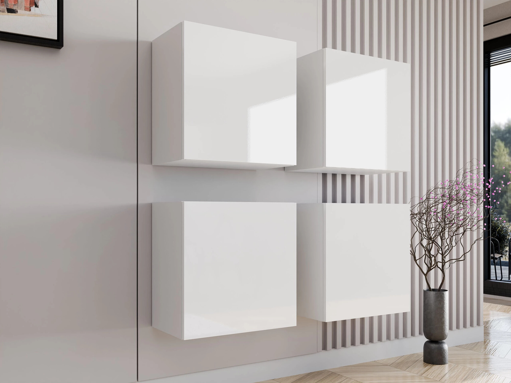 Kaappisetti Vilrin (Valkoinen + Kiiltävä valkoinen)