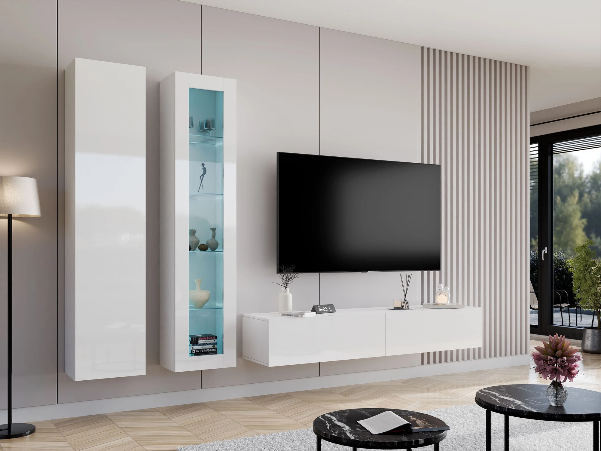 Seinähylly Vilrin II (Valkoinen + Kiiltävä valkoinen)