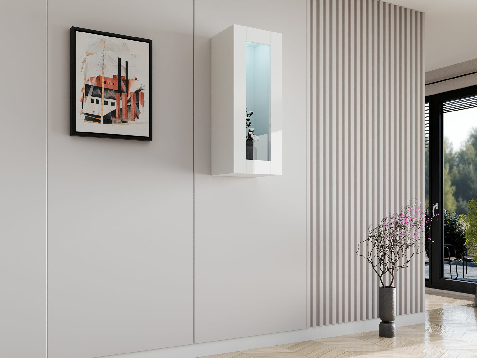 Seinäkaappi Venenou 132 (Valkoinen + Kiiltävä valkoinen)