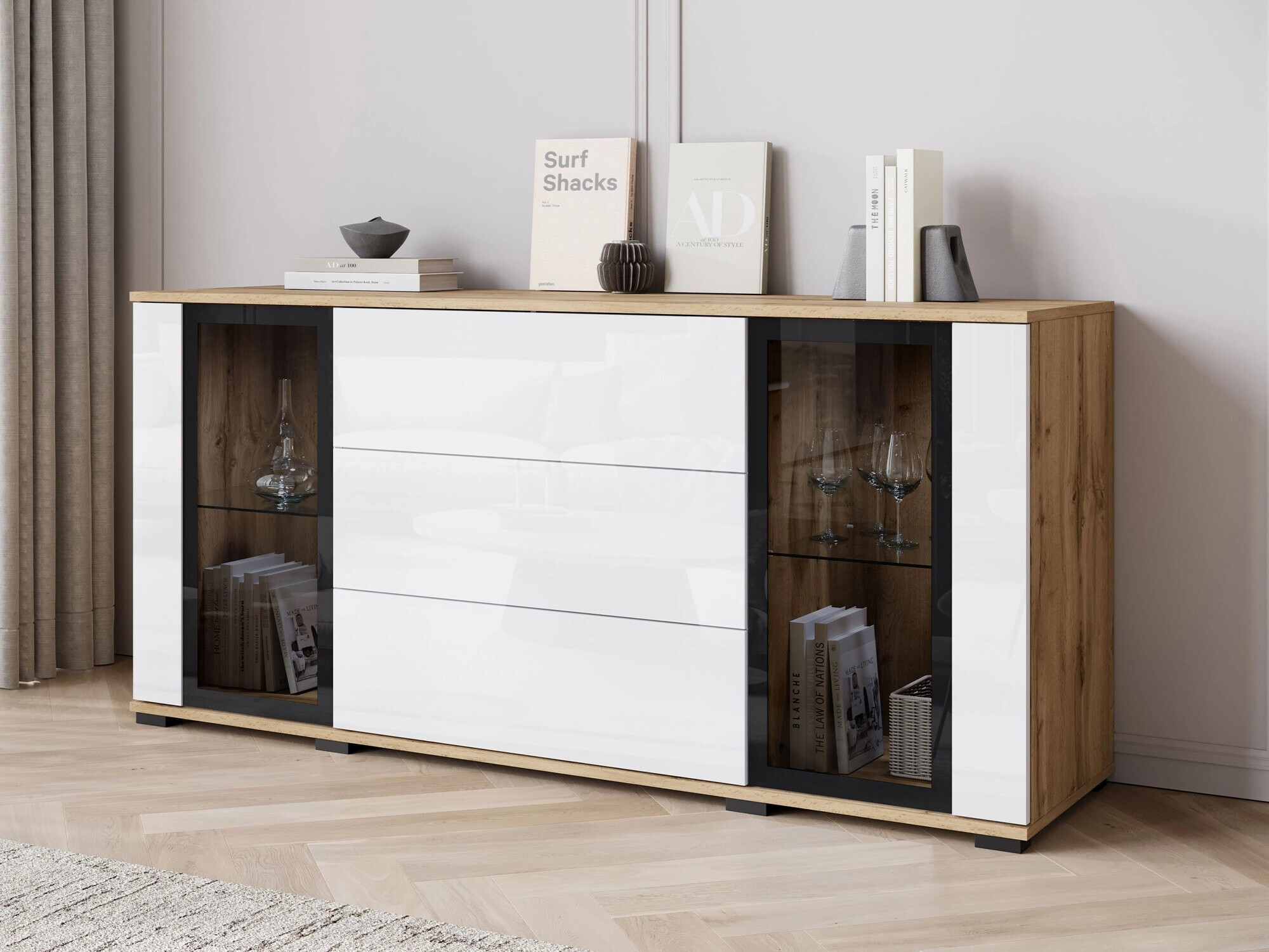 Lipasto Torcame 101 (Wotan tammi + Kiiltävä valkoinen)