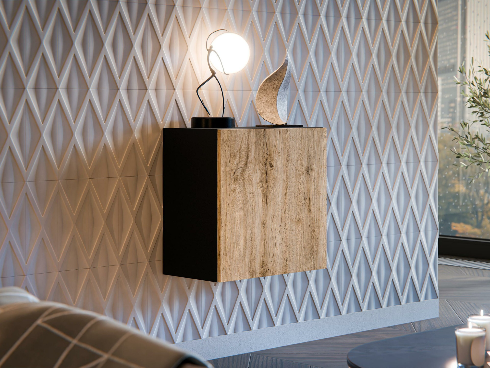 Seinäkaappi Species (Musta + Wotan tammi)