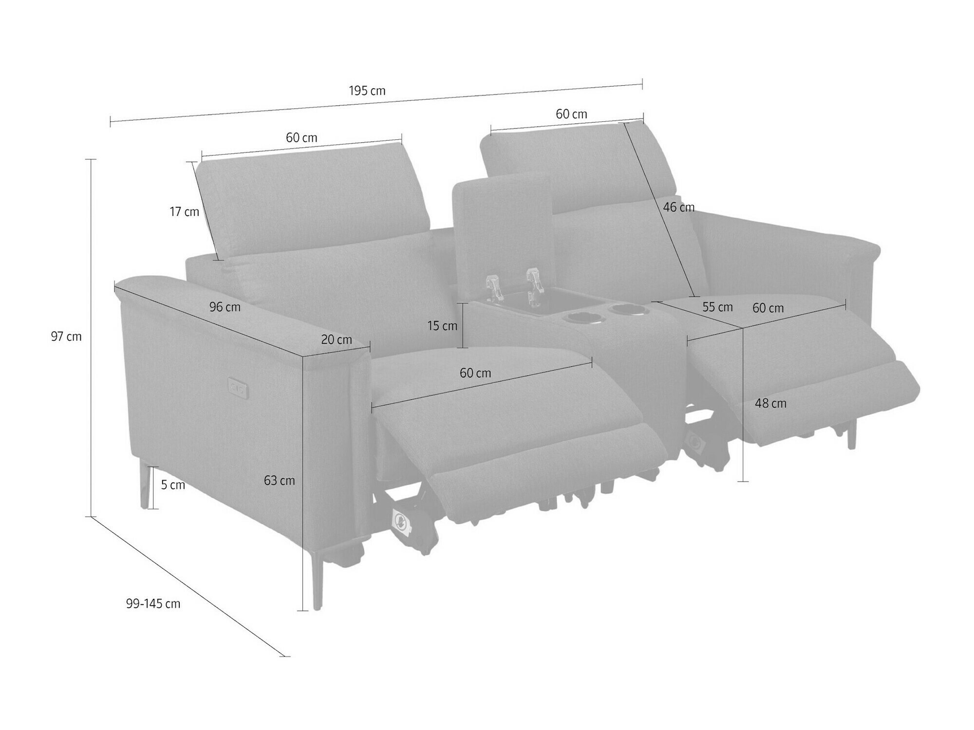 Sohva kallistustoiminnolla Denton 1467 (Antrasiitti)