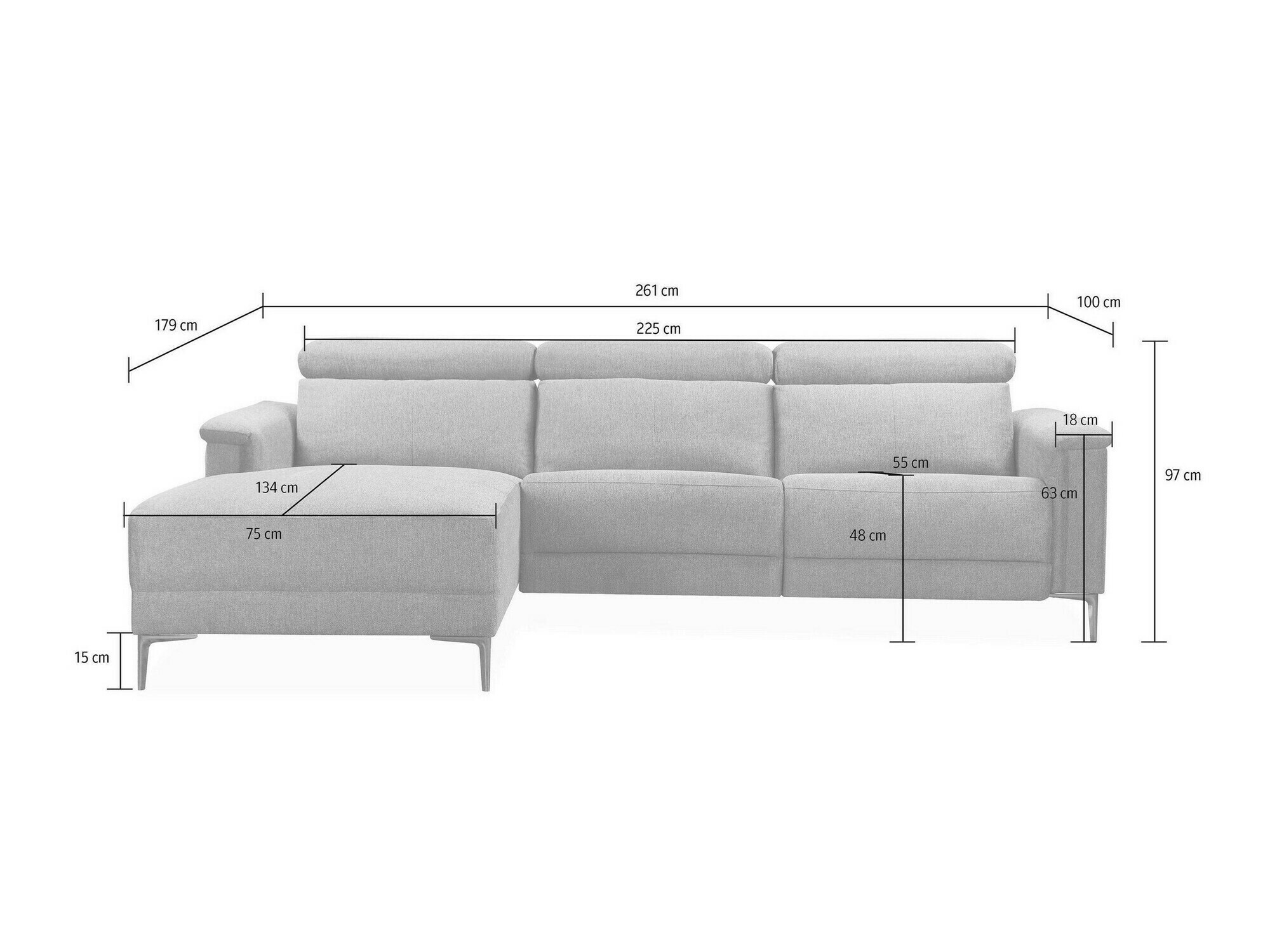 Kulmasohva kallistustoiminnolla Denton 1474 (Harmaa)