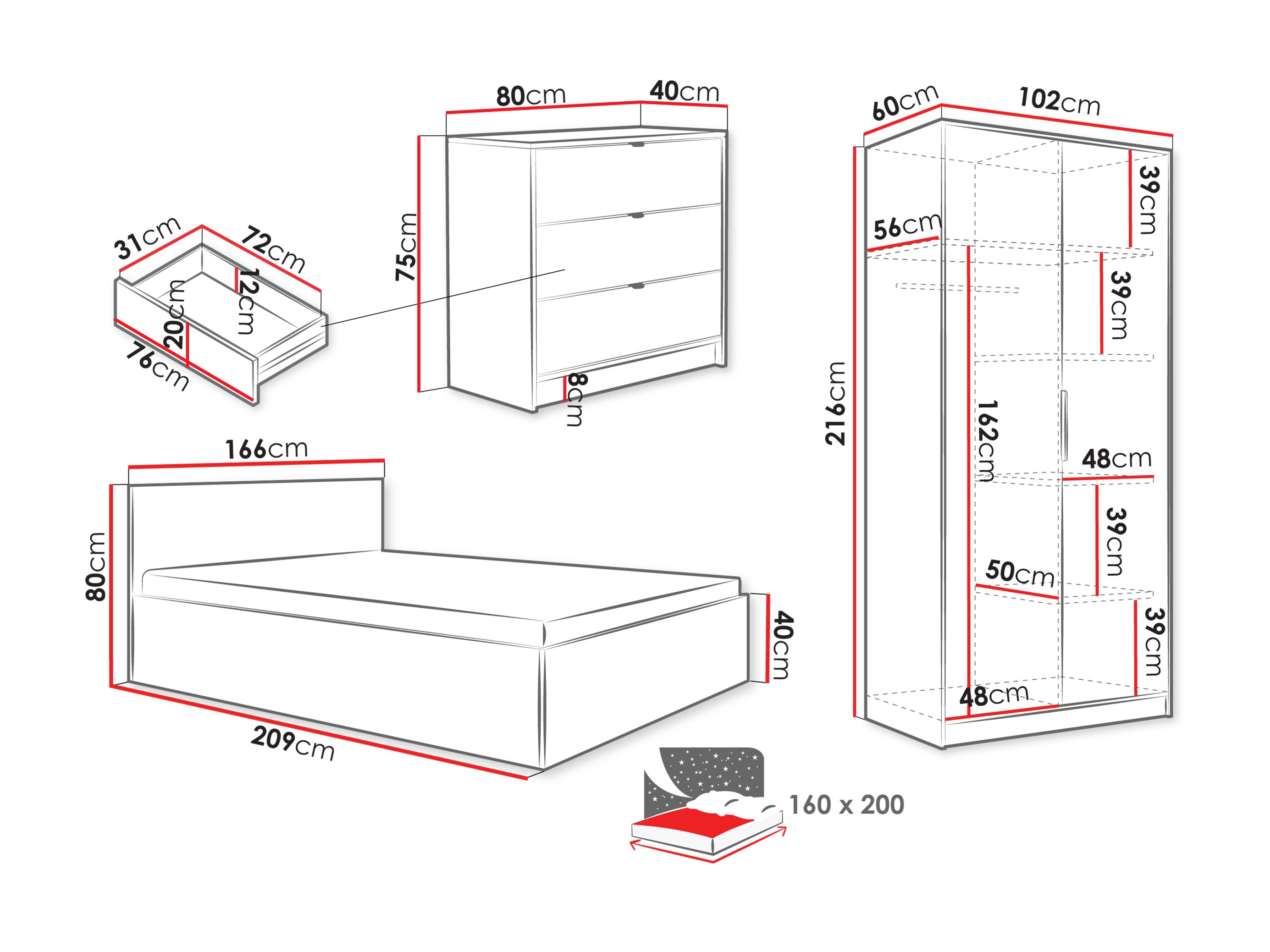 Makuuhuonesetti Comfivo Papilio