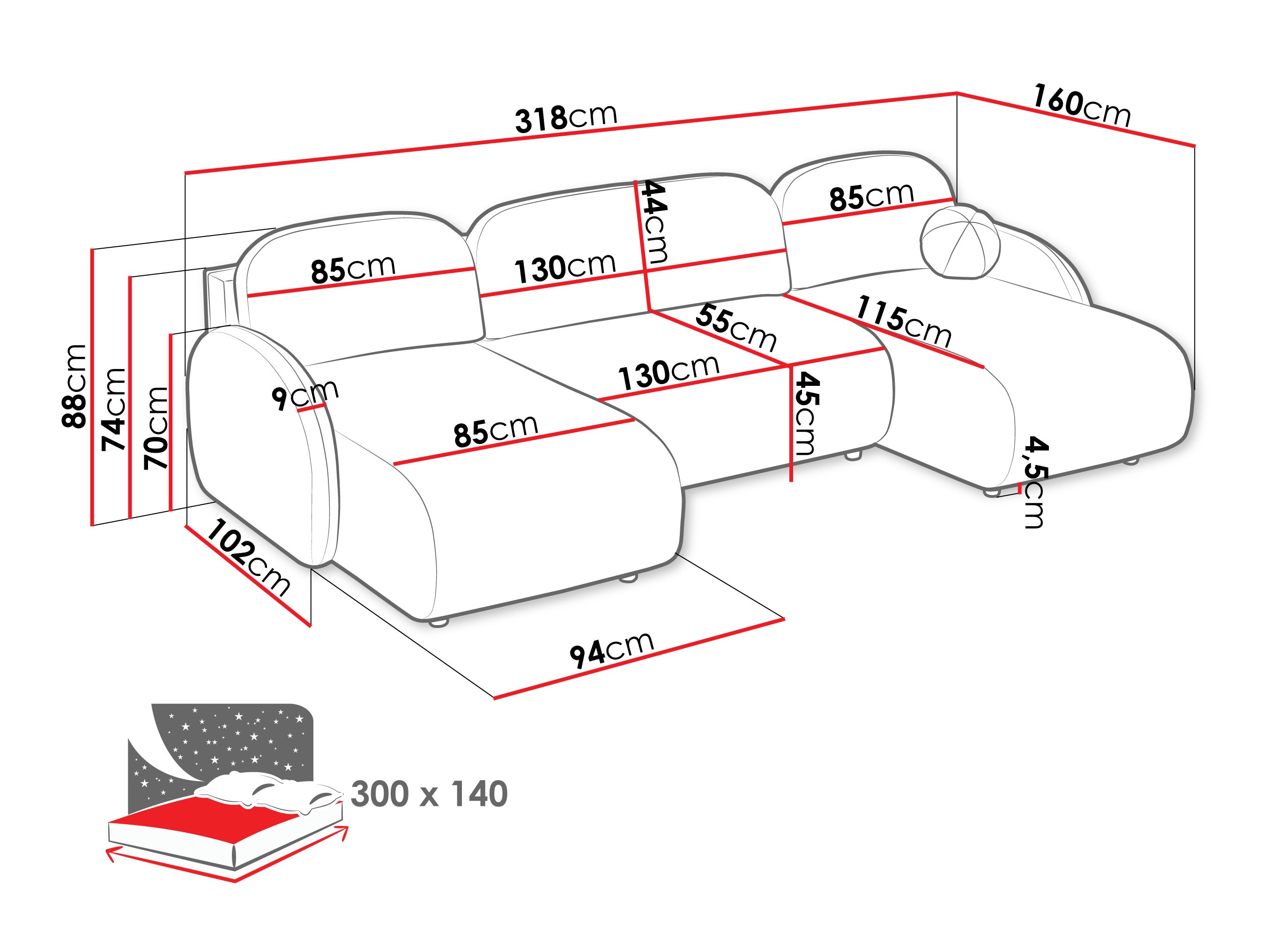 Kulmasohva Columbus 250 (Sereno 682)