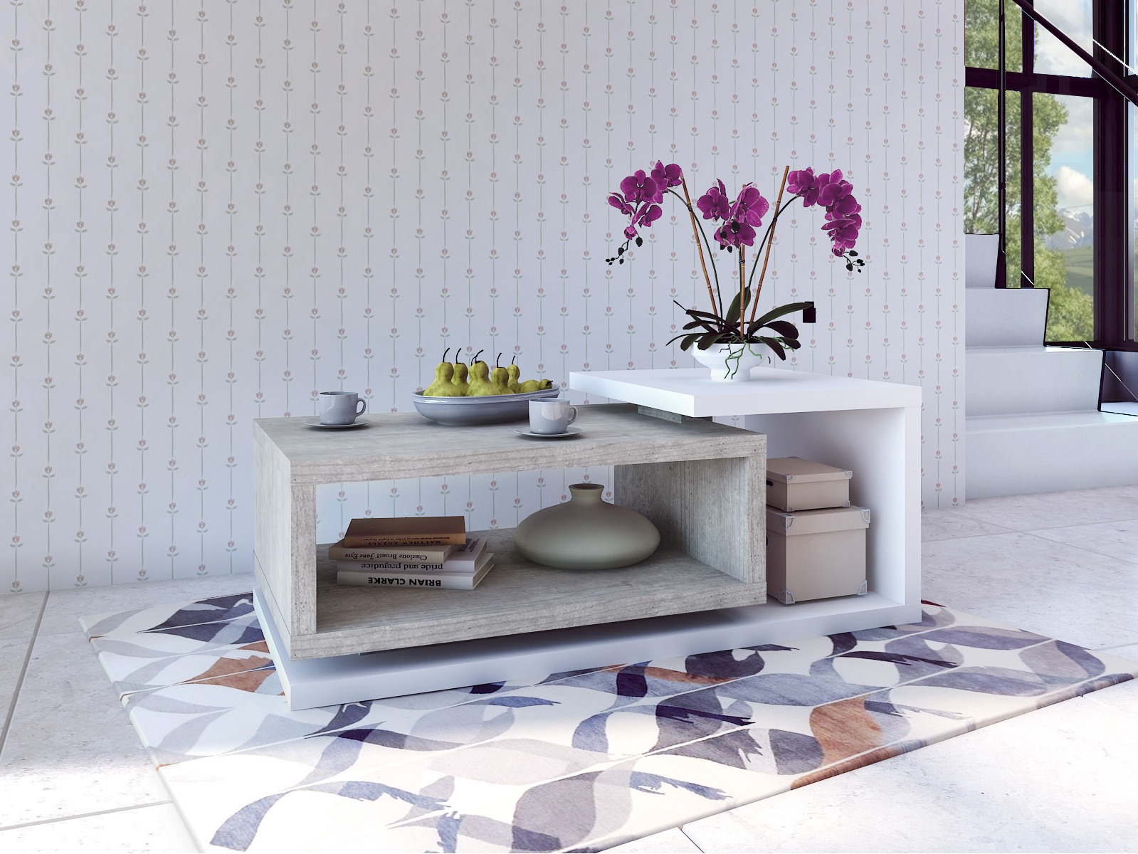 Sohvapöytä Lutiva 104 (Valkoinen + Betoni)