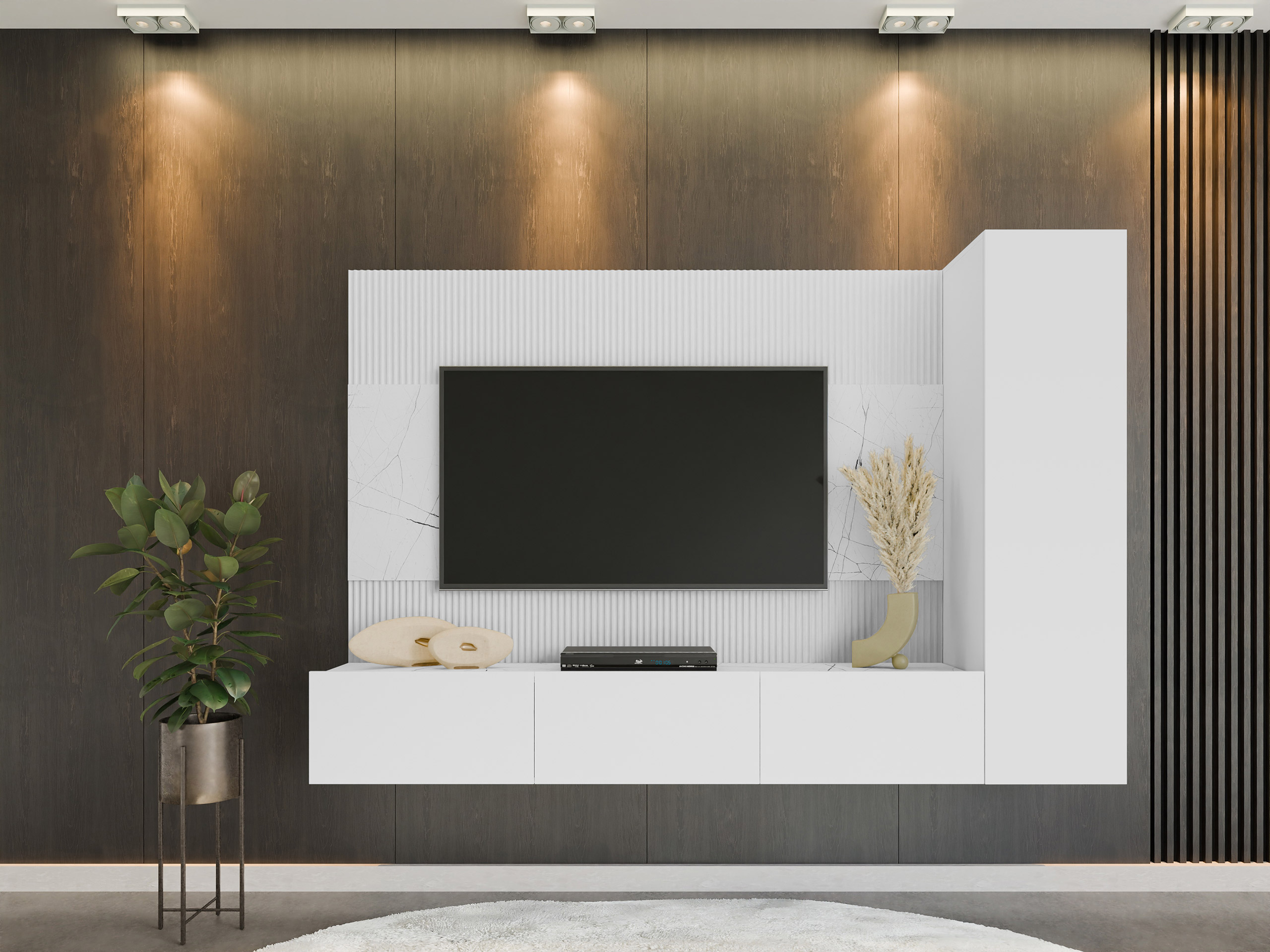 Olohuonesetti Comfivo Salix VI (Valkoinen + Valkoinen marmori)