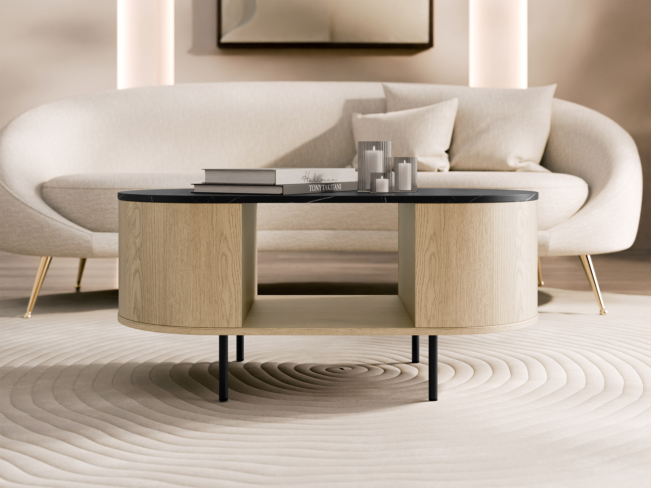 Sohvapöytä Comfivo Livtena (Musta marmori + Musta)