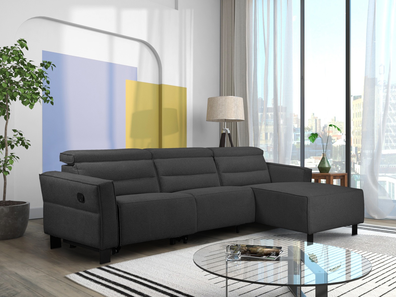 Kulmasohva kallistustoiminnolla Denton 1487 (Antrasiitti)