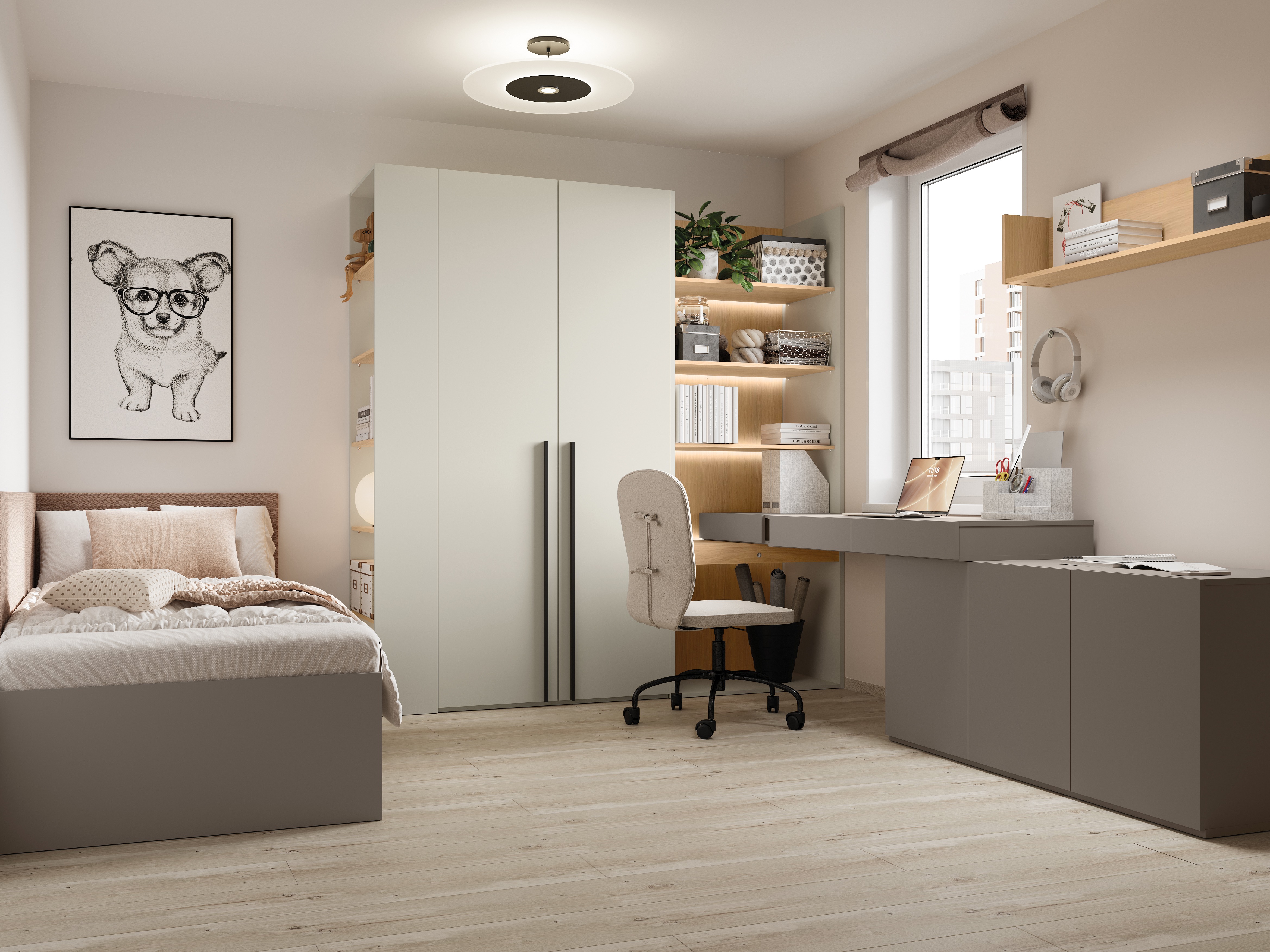 Kotitoimistosetti Evareve 118 (Harmaa + Tammi)