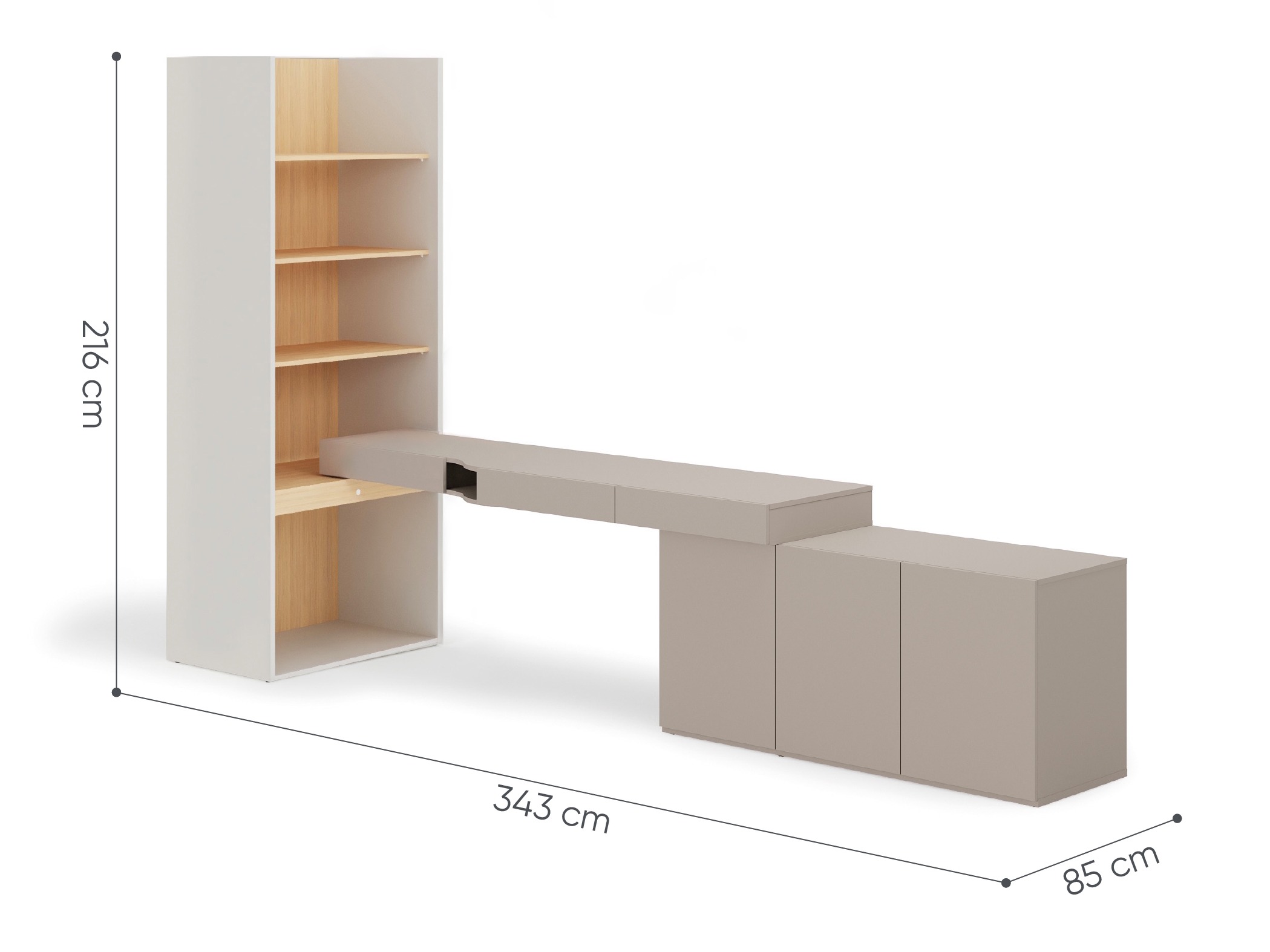 Kotitoimistosetti Evareve 118 (Harmaa + Tammi)