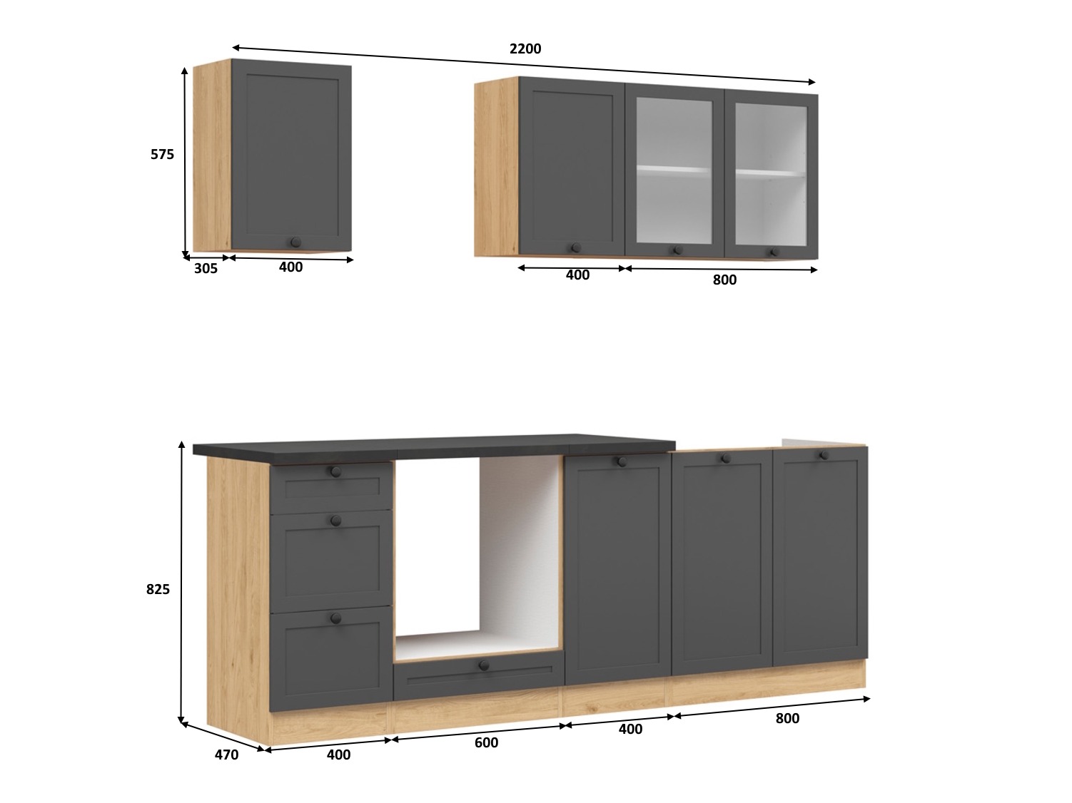 Moduulikeittiöryhmä Classic Grey Oak 117