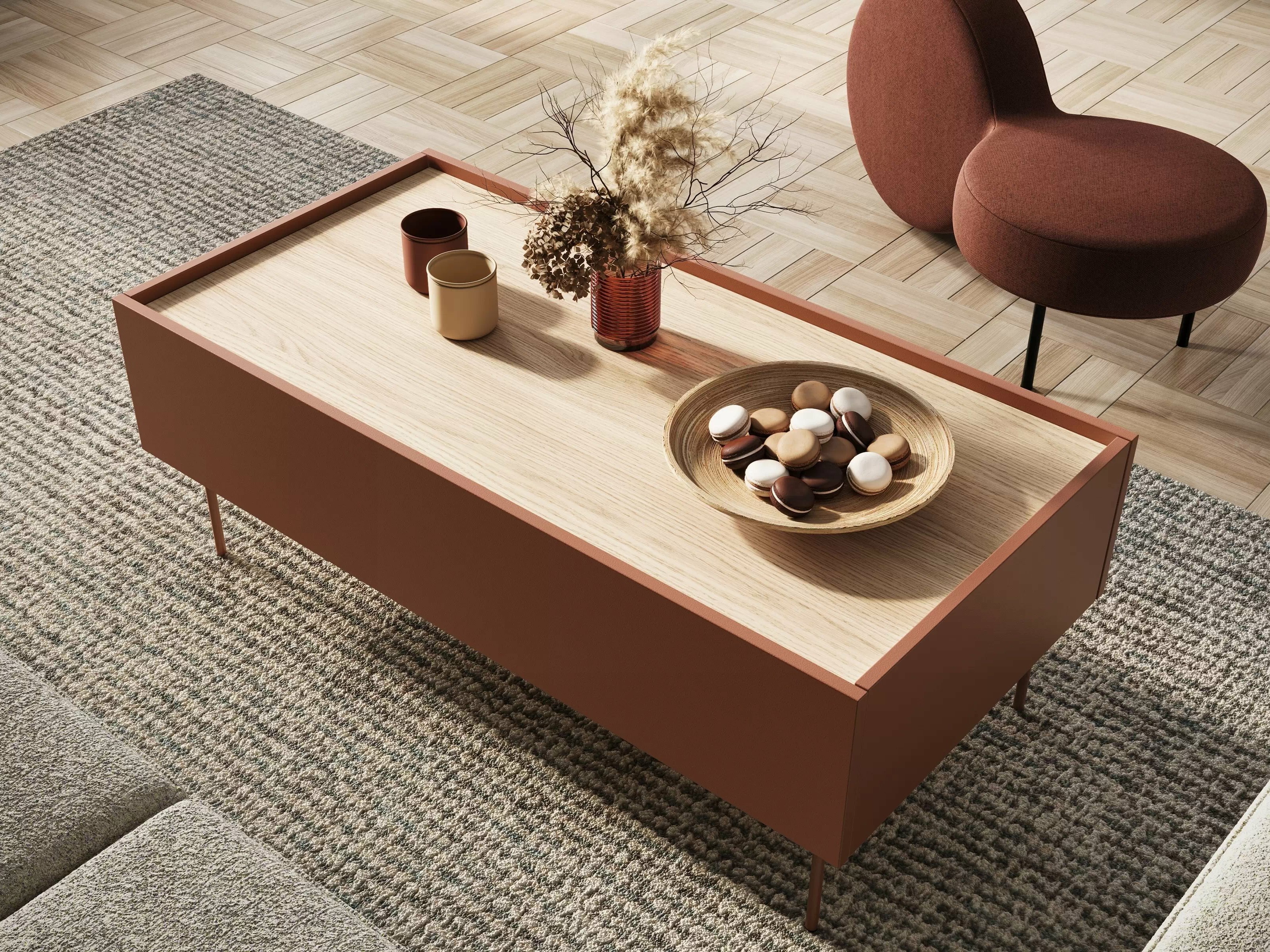 Sohvapöytä Tivdala 108 (Tammi + Mattapunainen)