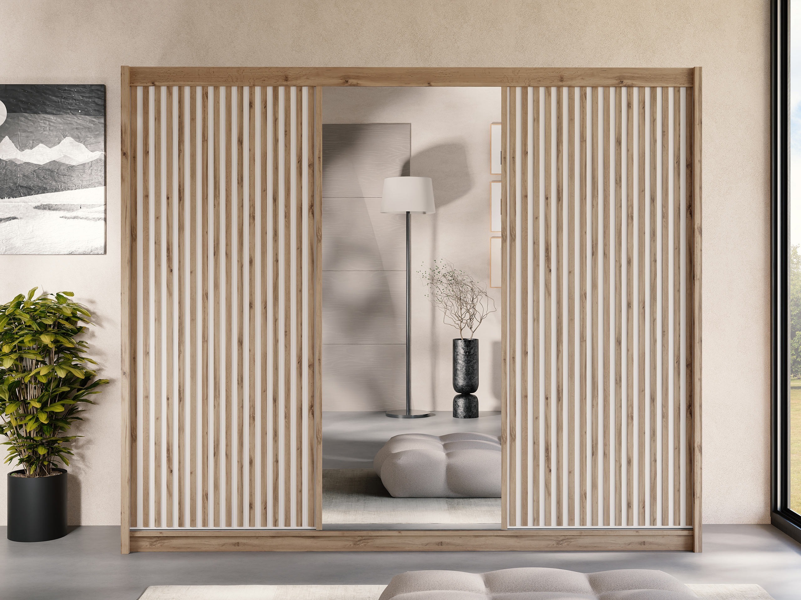 Vaatekaappi Honolulu 275 (Wotan tammi + Valkoinen)