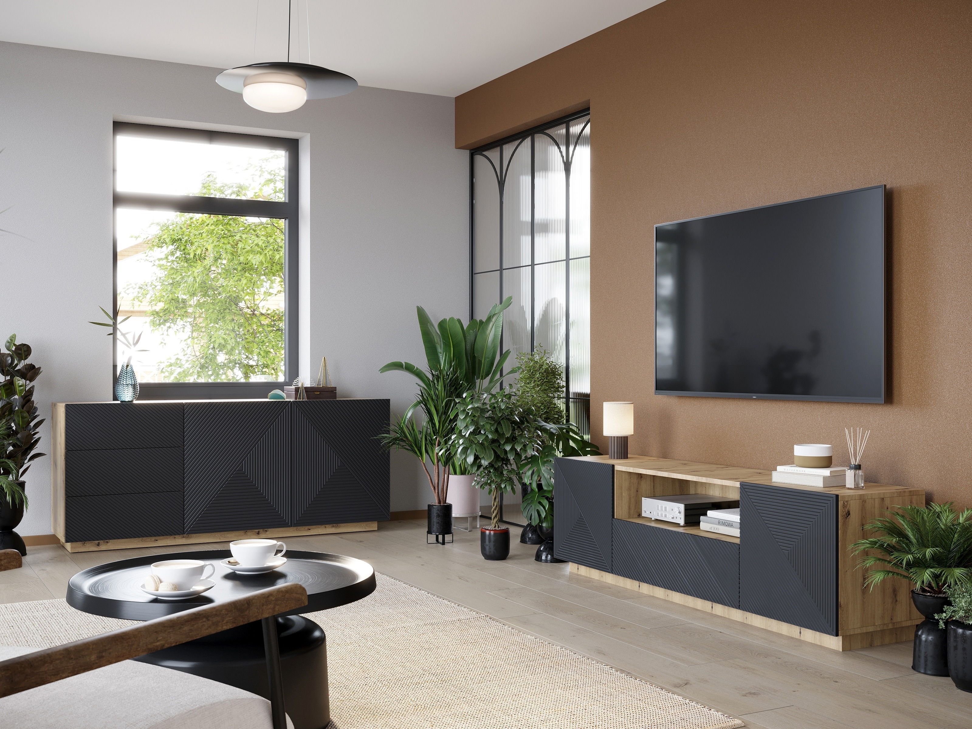 Olohuonesetti Dortivi 119 (Artisaanitammi + Mattaharmaa)