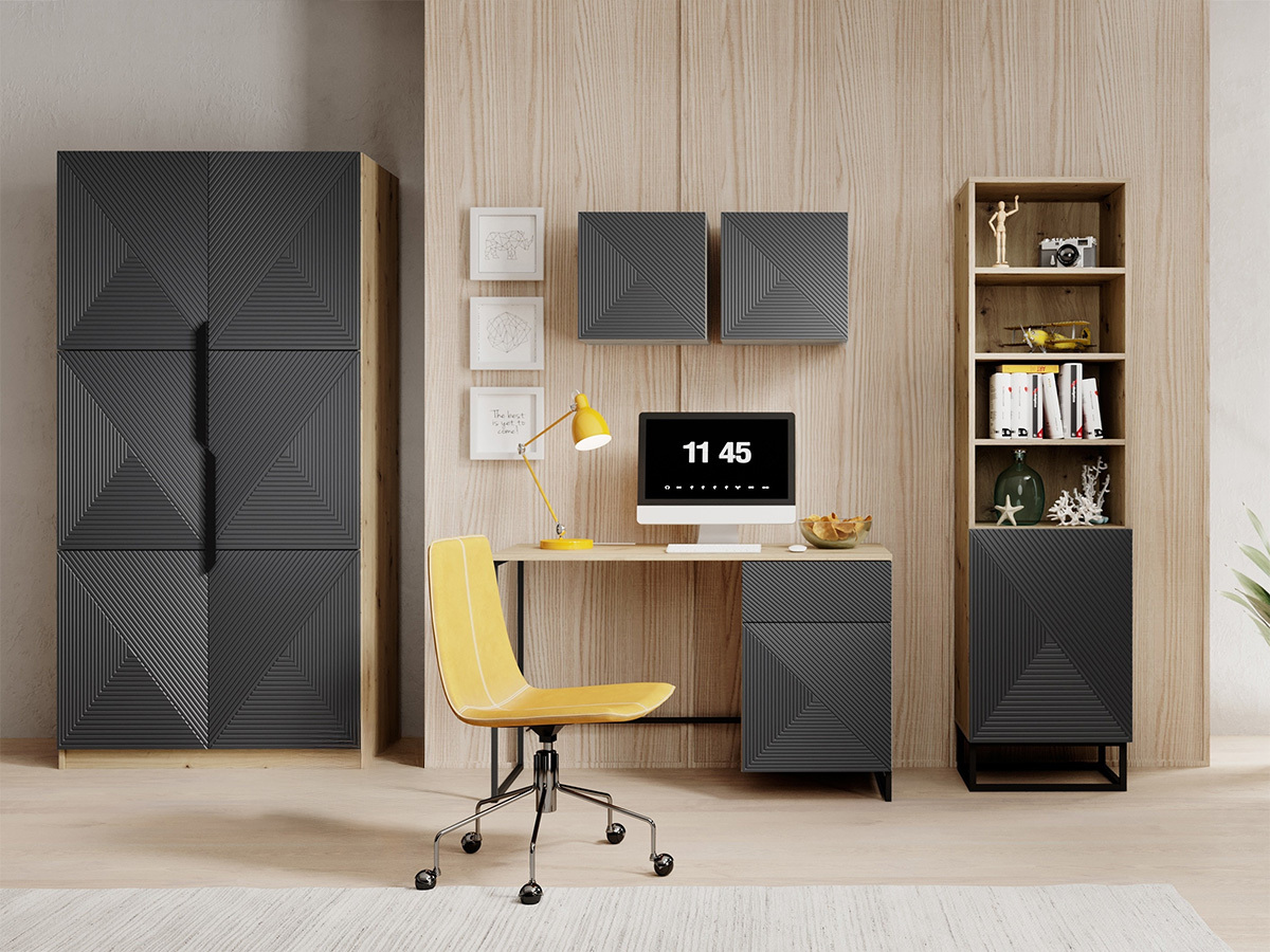 Kotitoimistosetti Dortivi 120 (Artisaanitammi + Mattaharmaa)