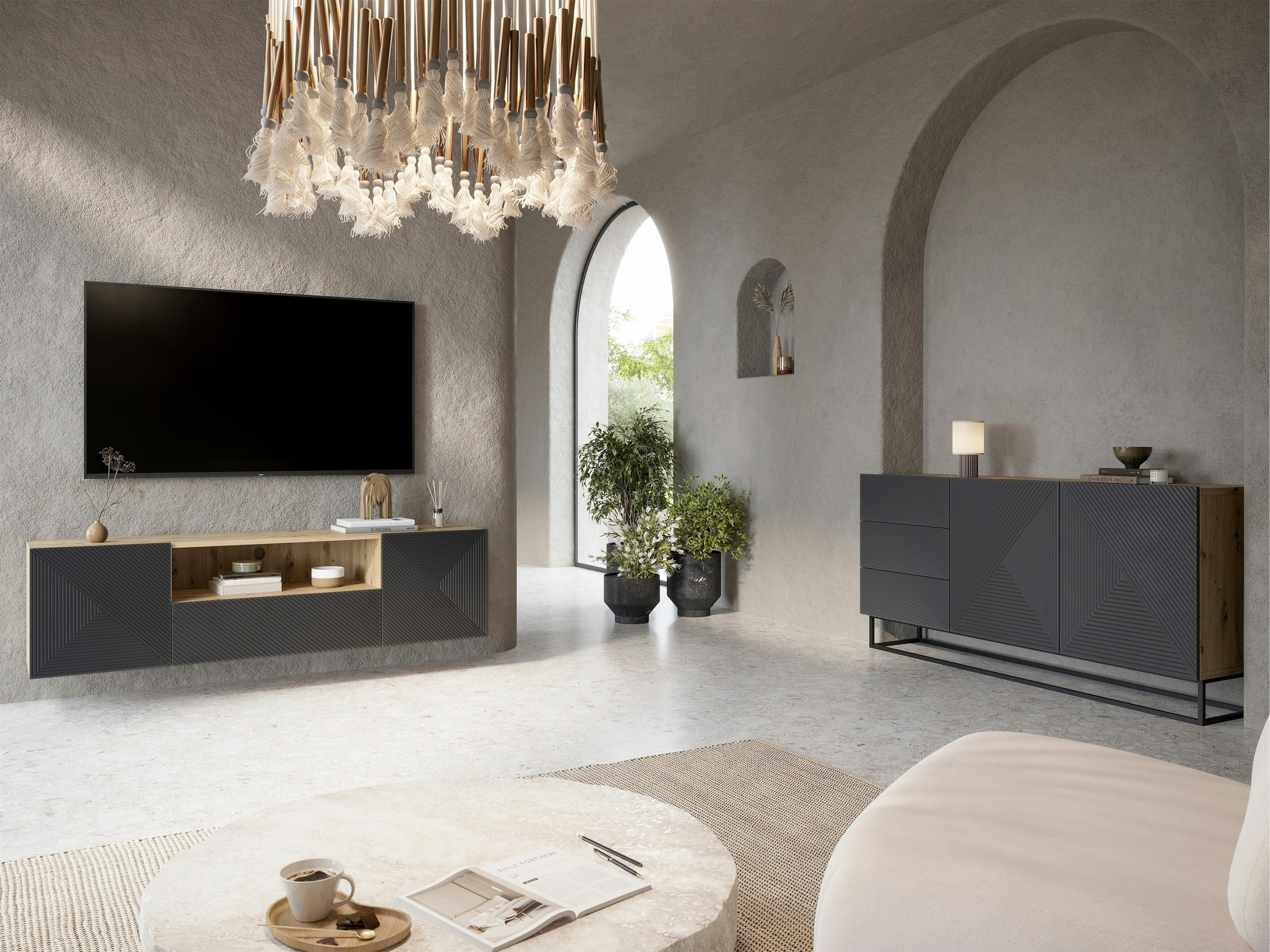 Olohuonesetti Dortivi 122 (Artisaanitammi + Mattaharmaa)