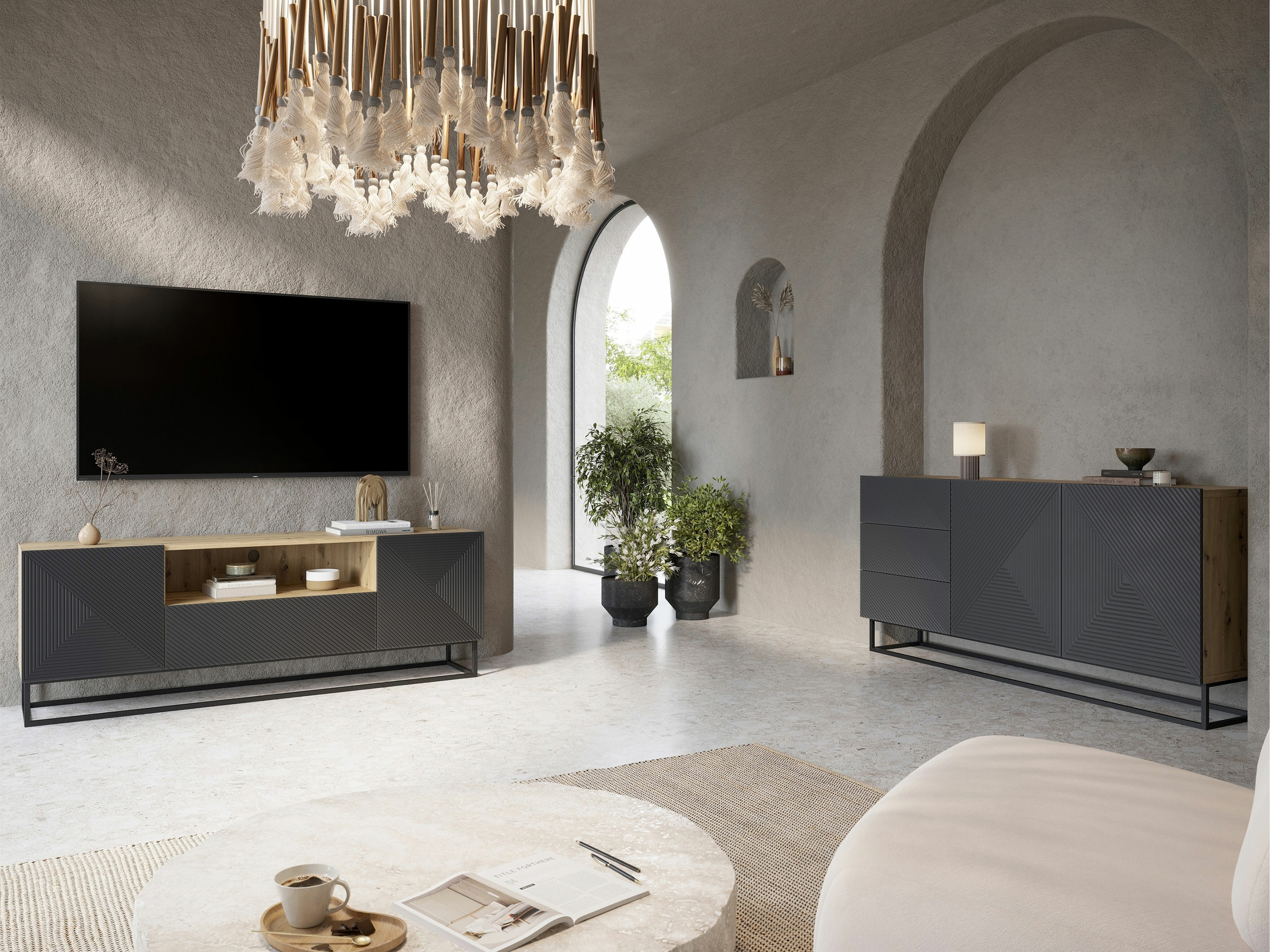 Olohuonesetti Dortivi 123 (Artisaanitammi + Mattaharmaa)