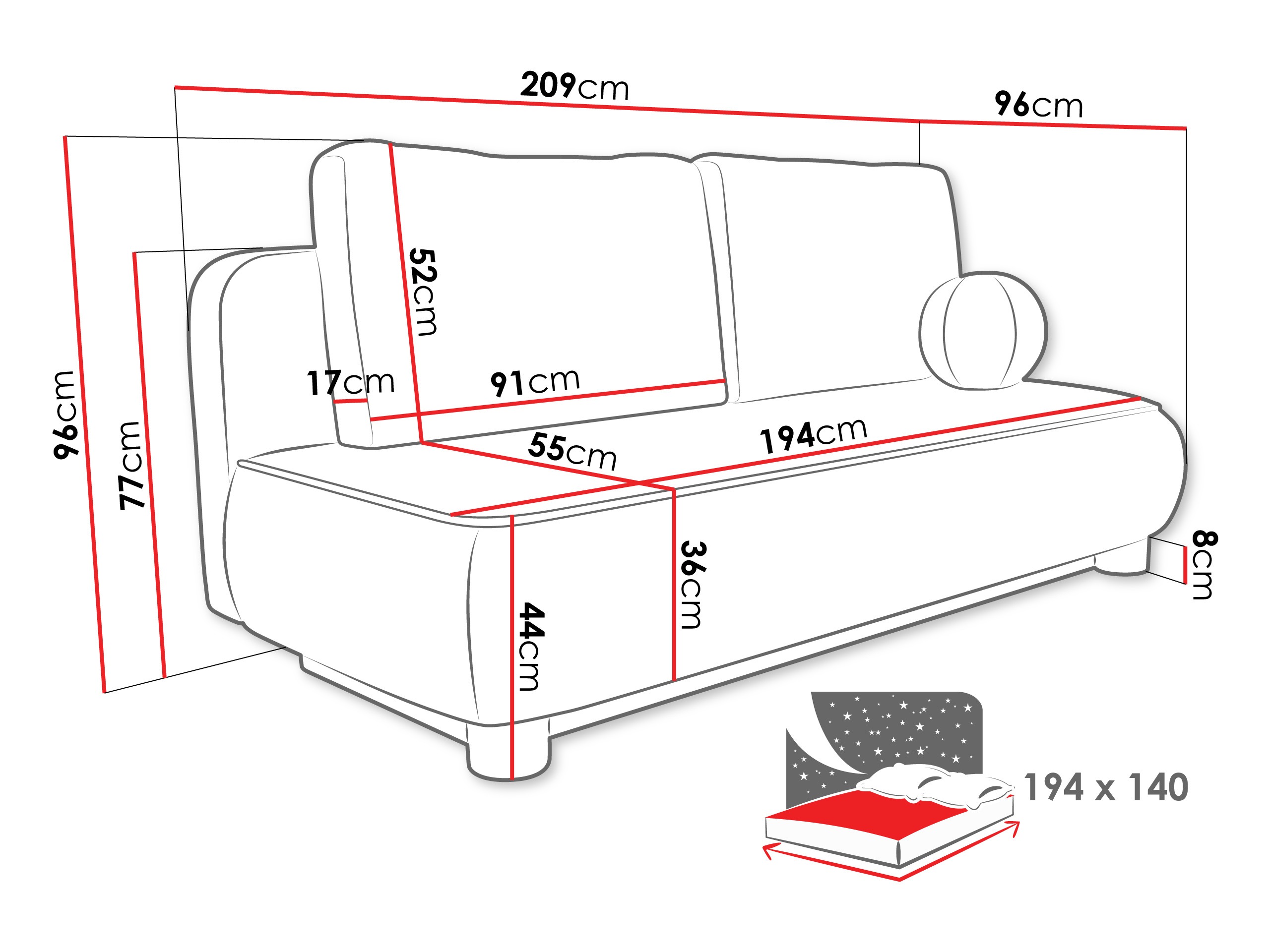 Vuodesohva TrendyNest Canora (Coral 15)