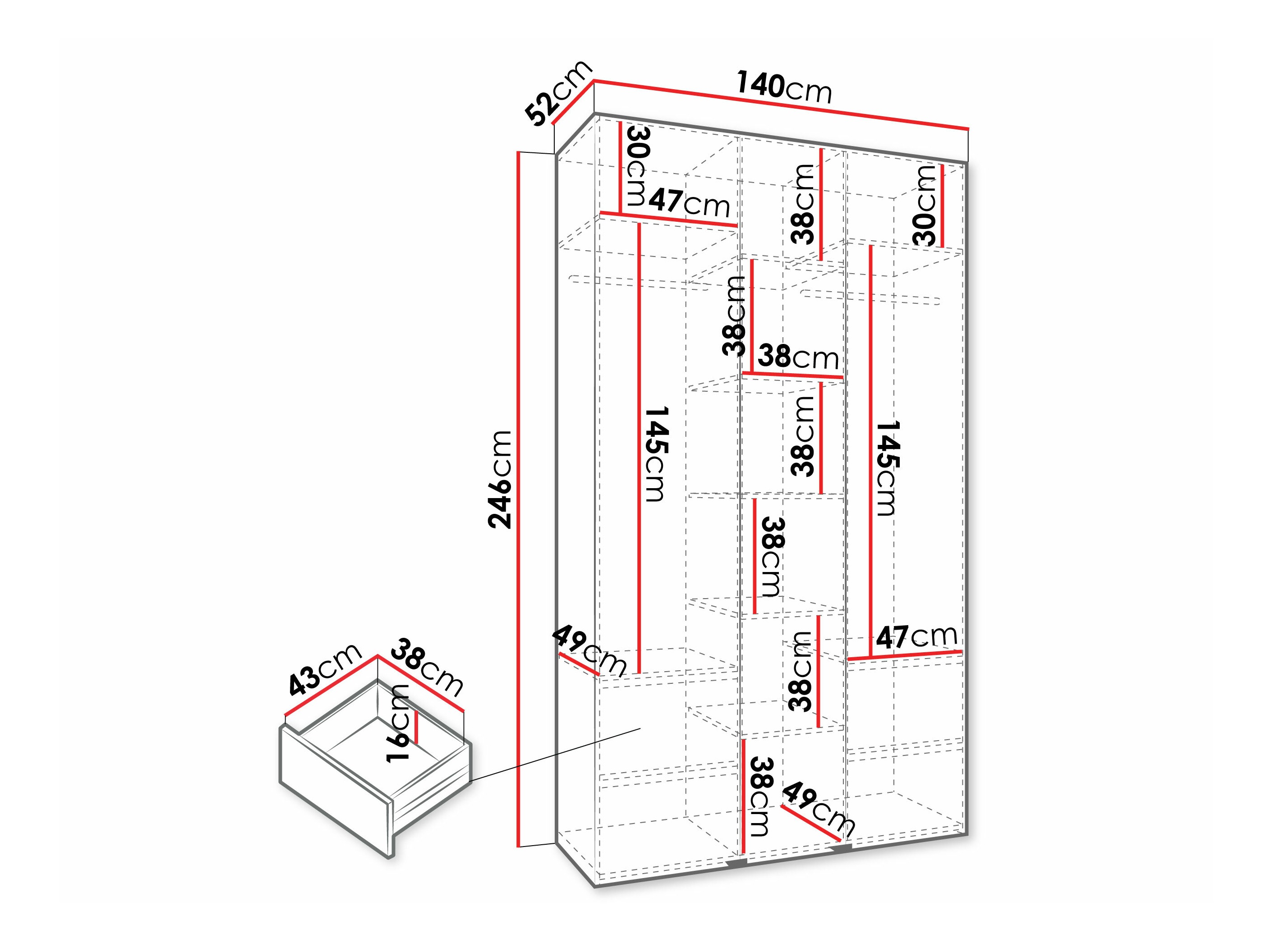 Vaatekaappi Hartford 573 (Valkoinen)