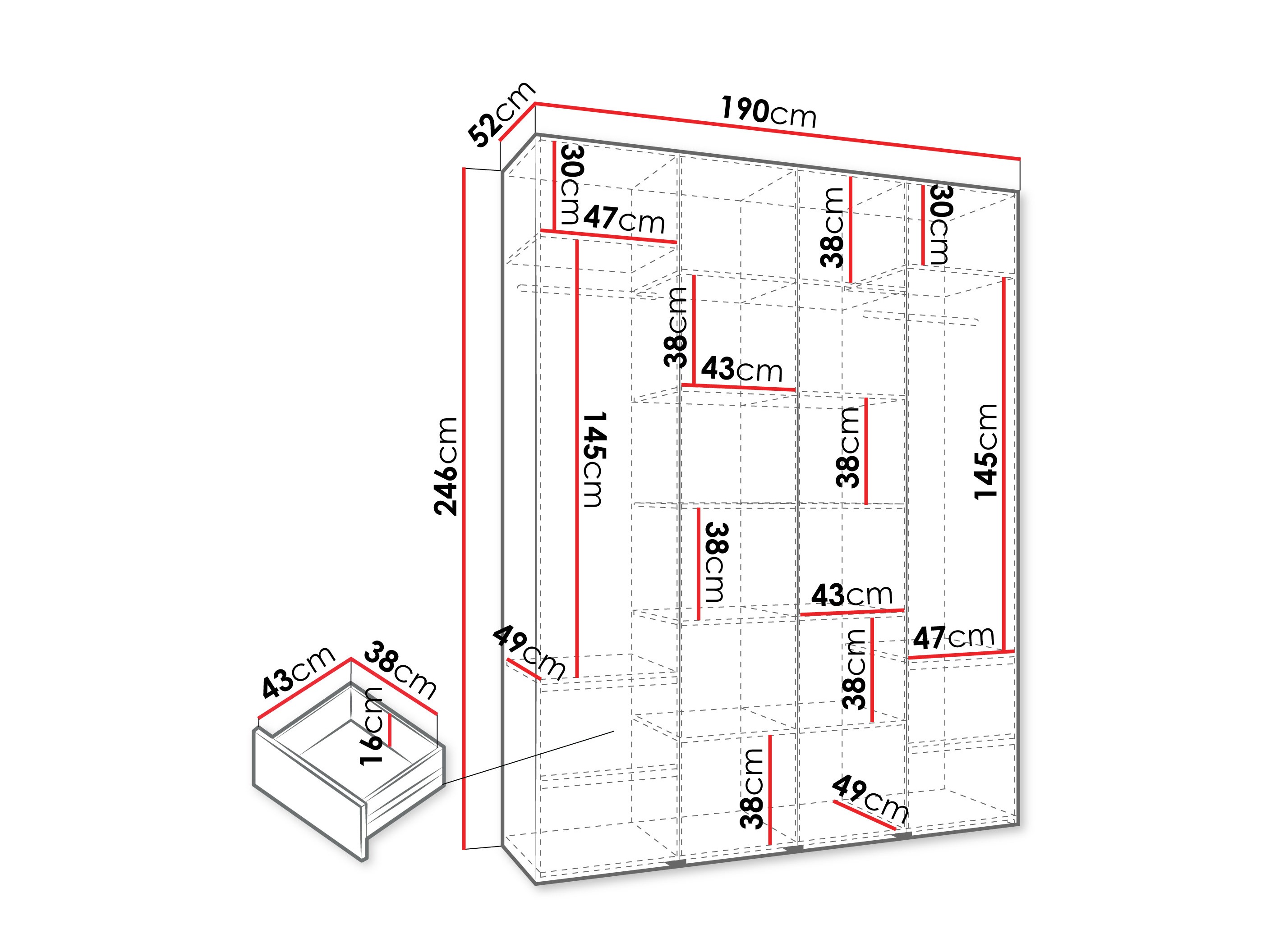 Vaatekaappi Hartford 570 (Valkoinen)