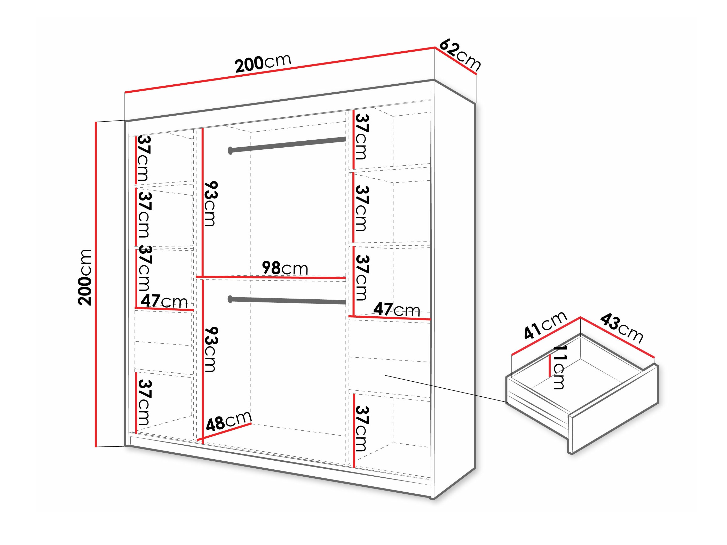 Vaatekaappi Hartford 575 (Musta)