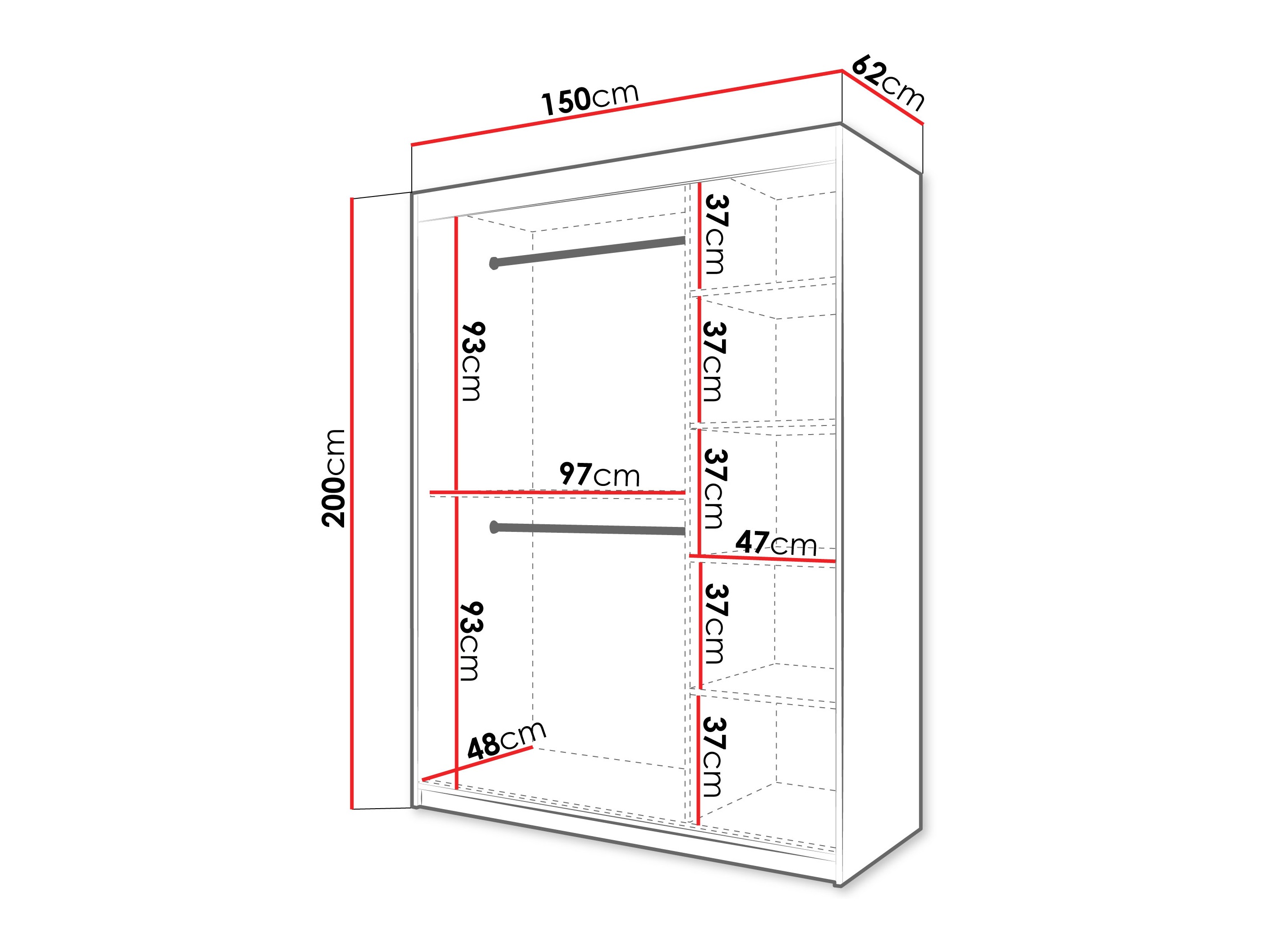 Vaatekaappi Hartford 575 (Valkoinen)